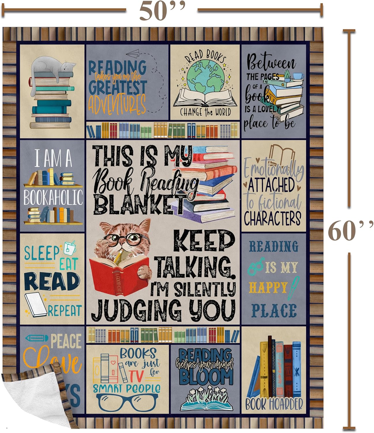 Book Lovers Gifts for Women for Readers, Librarian Book Club Bookworm Reading Literary Gift for Bookish Blanket 60x50in