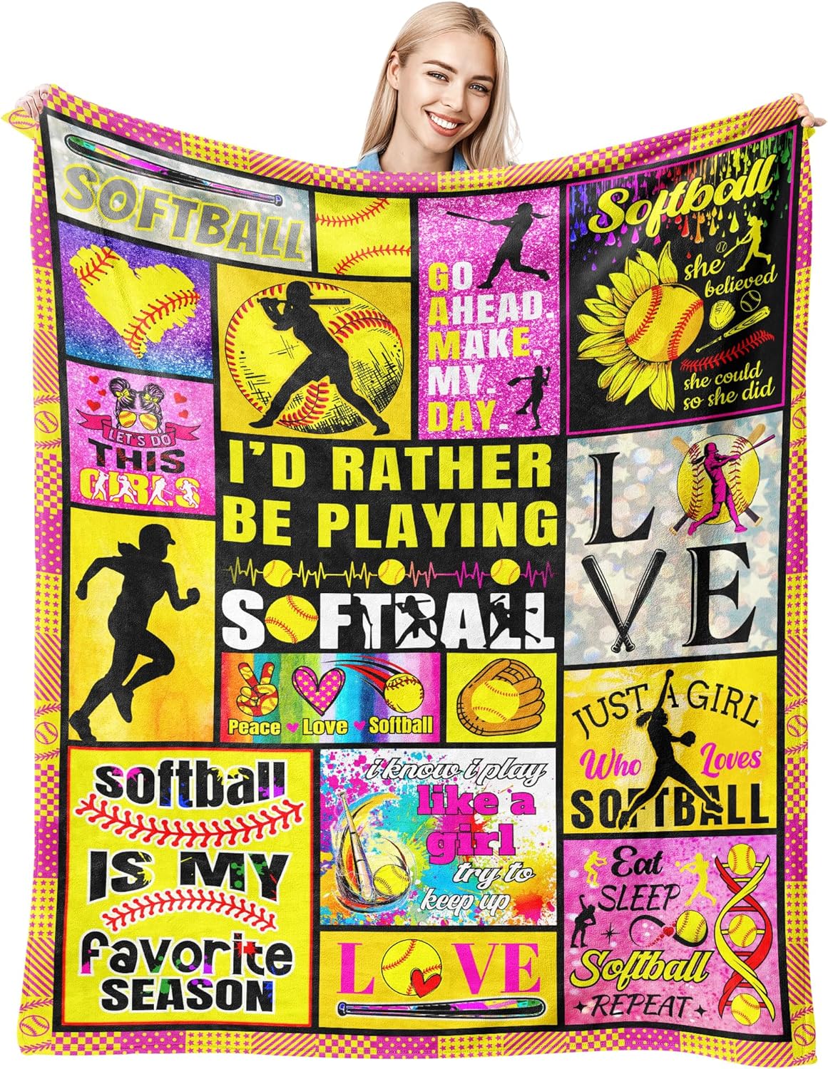 Softball Blanket Gifts for Girls Women Soft Cozy Merch Softball Flannel Throw Blanket Softballs Accessories for Girls Softballs Lovers Team Gifts Stuff 50"x40"