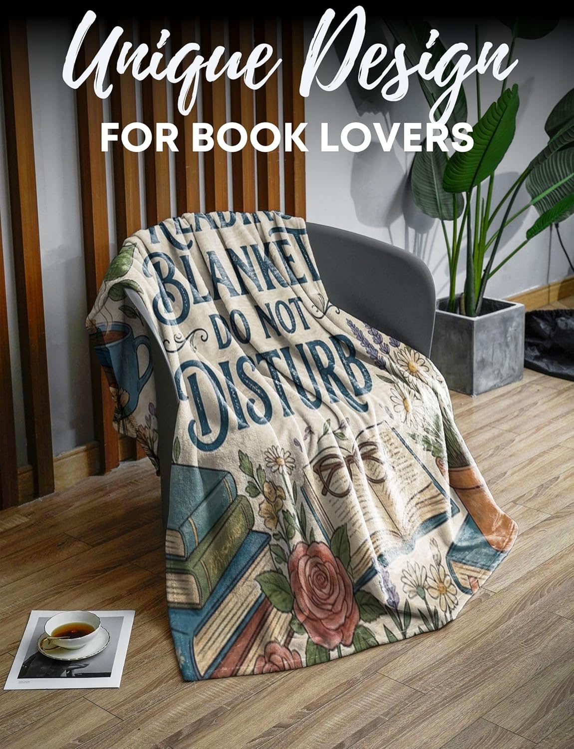 Book Lover Gifts for Women, Bookworm Reading Gift Throw Blanket for Birthday, Christmas, Beige, 50 x 65 Inches