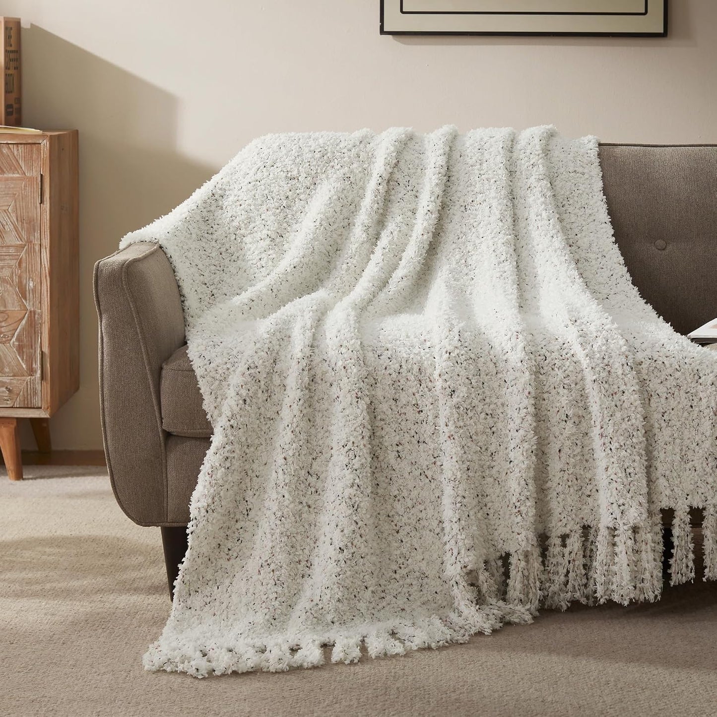 SLEEP ZONE Throw Blanket for Couch, Luxury Boho Throw Blankets for Bed All Season Cozy Bed Blankets 50"x60", White