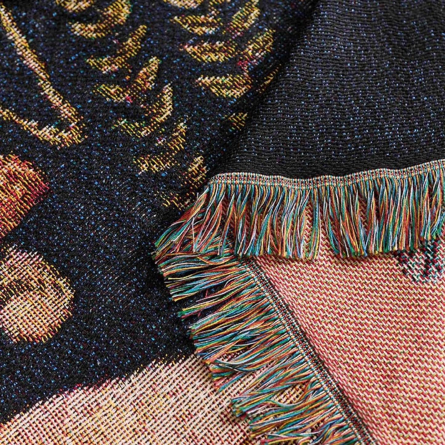 Mystical Fox Moon & Stars Woven Throw Blanket, Floral Tapestry Blanket with Fringe, Cozy Decor for Sofa, Bed, Living Room