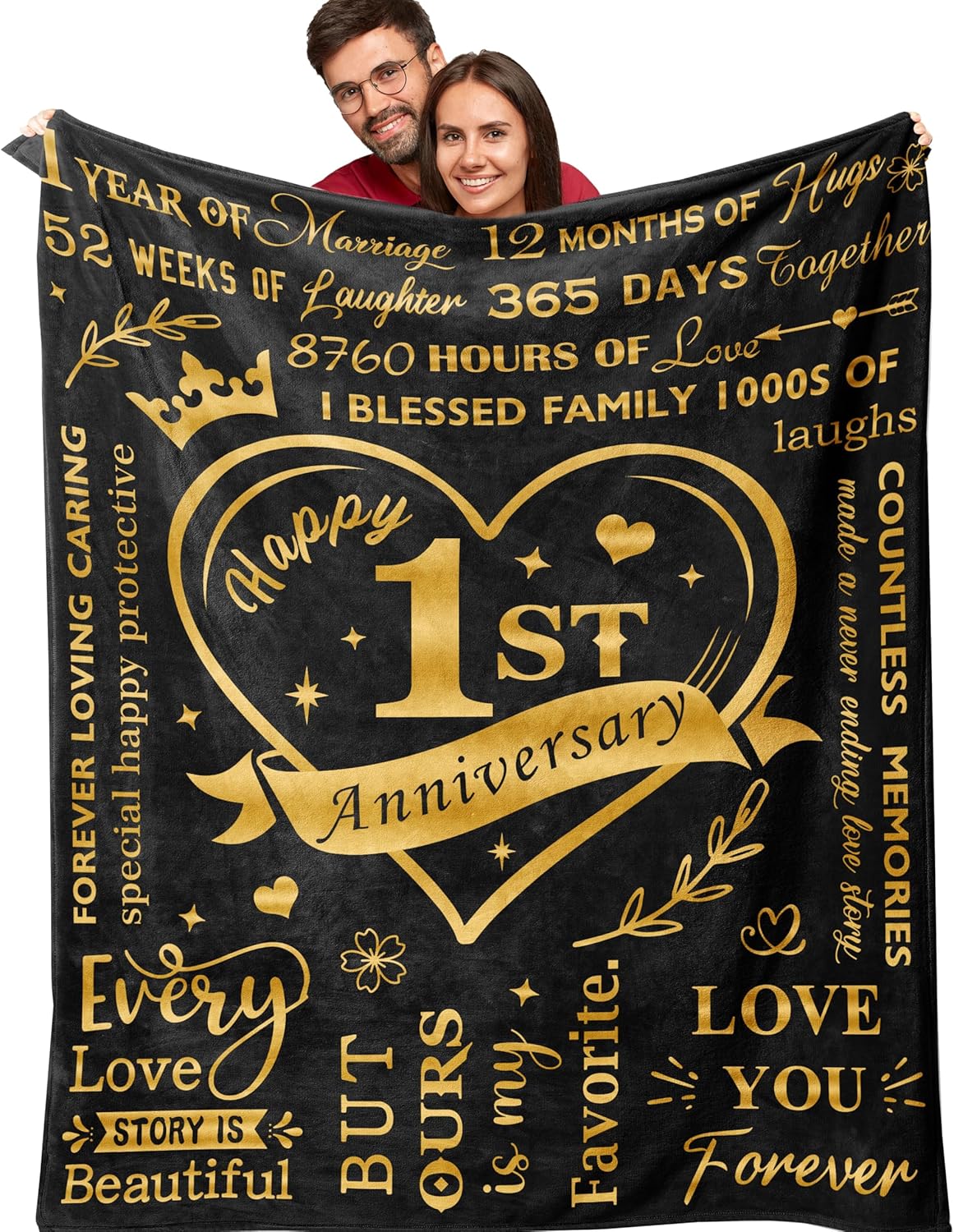 Amonee-YL 1 Year Wedding Anniversary Blanket 50"X60", 1 Year Anniversary Romantic Gifts for Him/Her, 1st Anniversary Wedding Gifts for Husband/Wife, Wedding Gifts for Couples One Year Anniversary