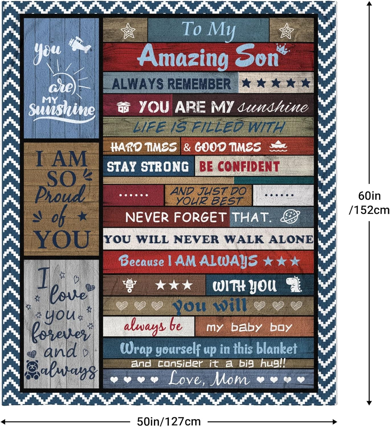 Gifts for Son, Sons Gift Blanket 60"X50", Best Son Birthday from Mom, to My Sons Graduation Throw Blankets from Mother