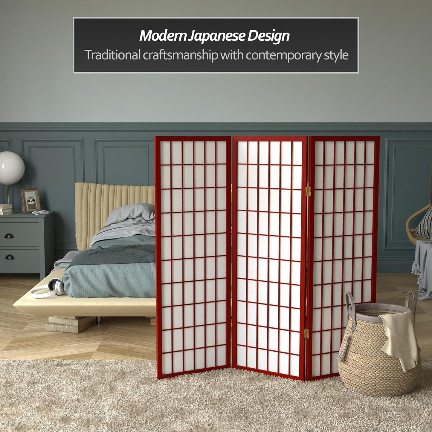 4 ft. Short Window Pane Shoji Screen - Rosewood - 3 Panels