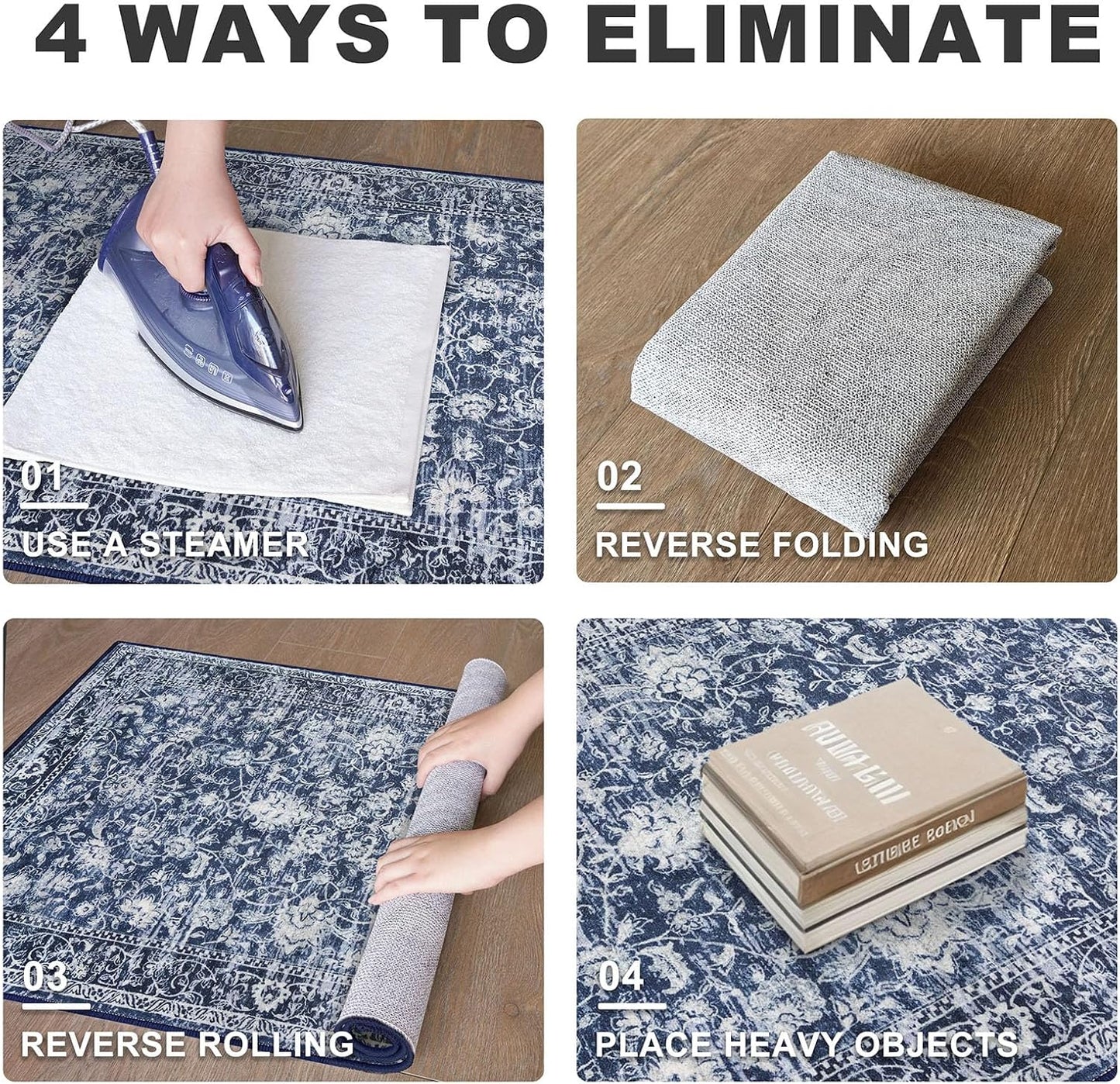 KILOCOCO Area Rug 5x7 Living Room Rug Washable Printed Vintage Floral Non Slip Soft Rubber Backed Indoor Bedroom Rugs for Laundry Room Kitchen Playroom Moroccan Area Rugs, Blue