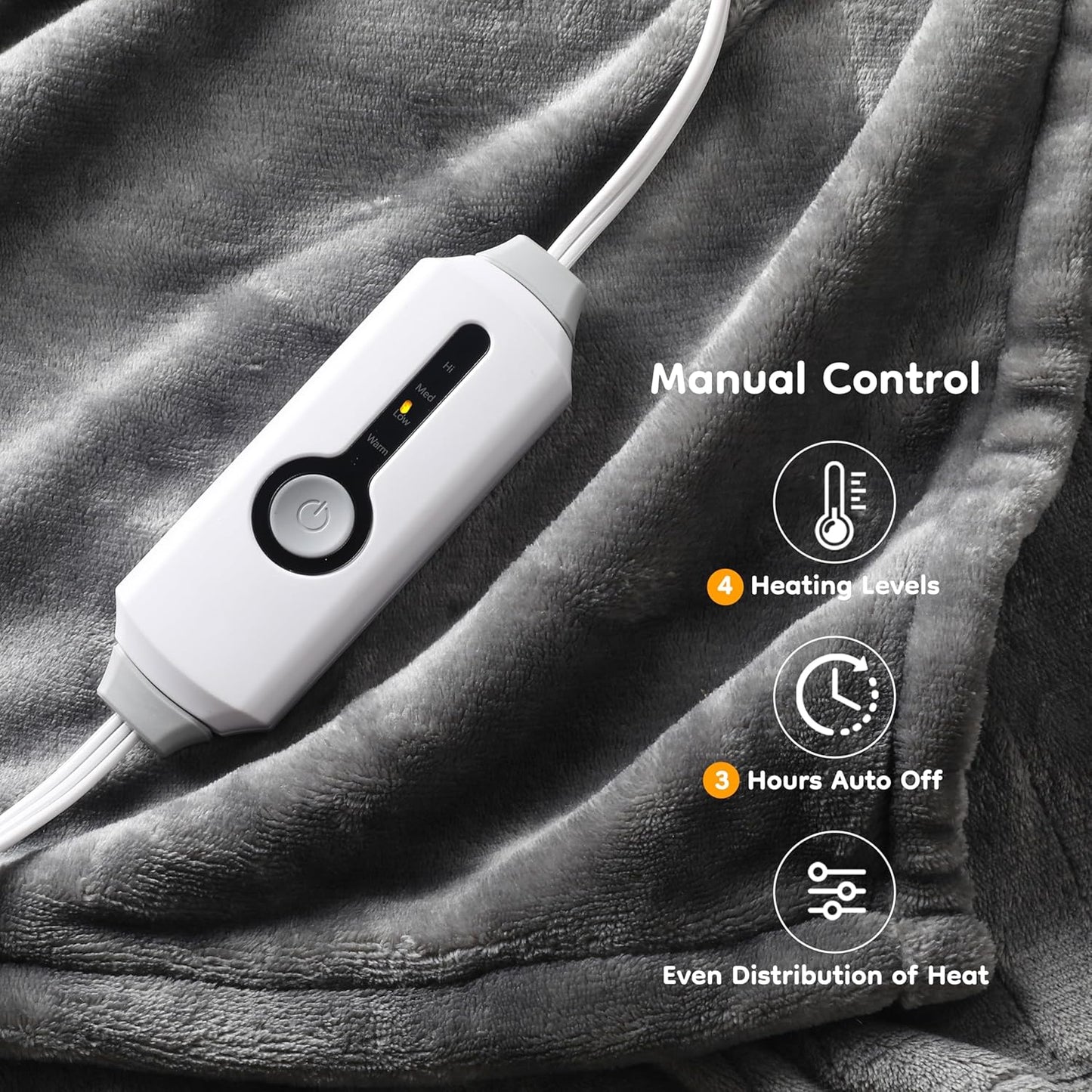 Electric Heated Blanket Throw Size 50"×60", Breathable & Luxurious Flannel, Soft Warm Gift with Over-Heat Protection, 4 Heating Levels & 3 H Auto Shut Off, Machine Washable, Light Grey