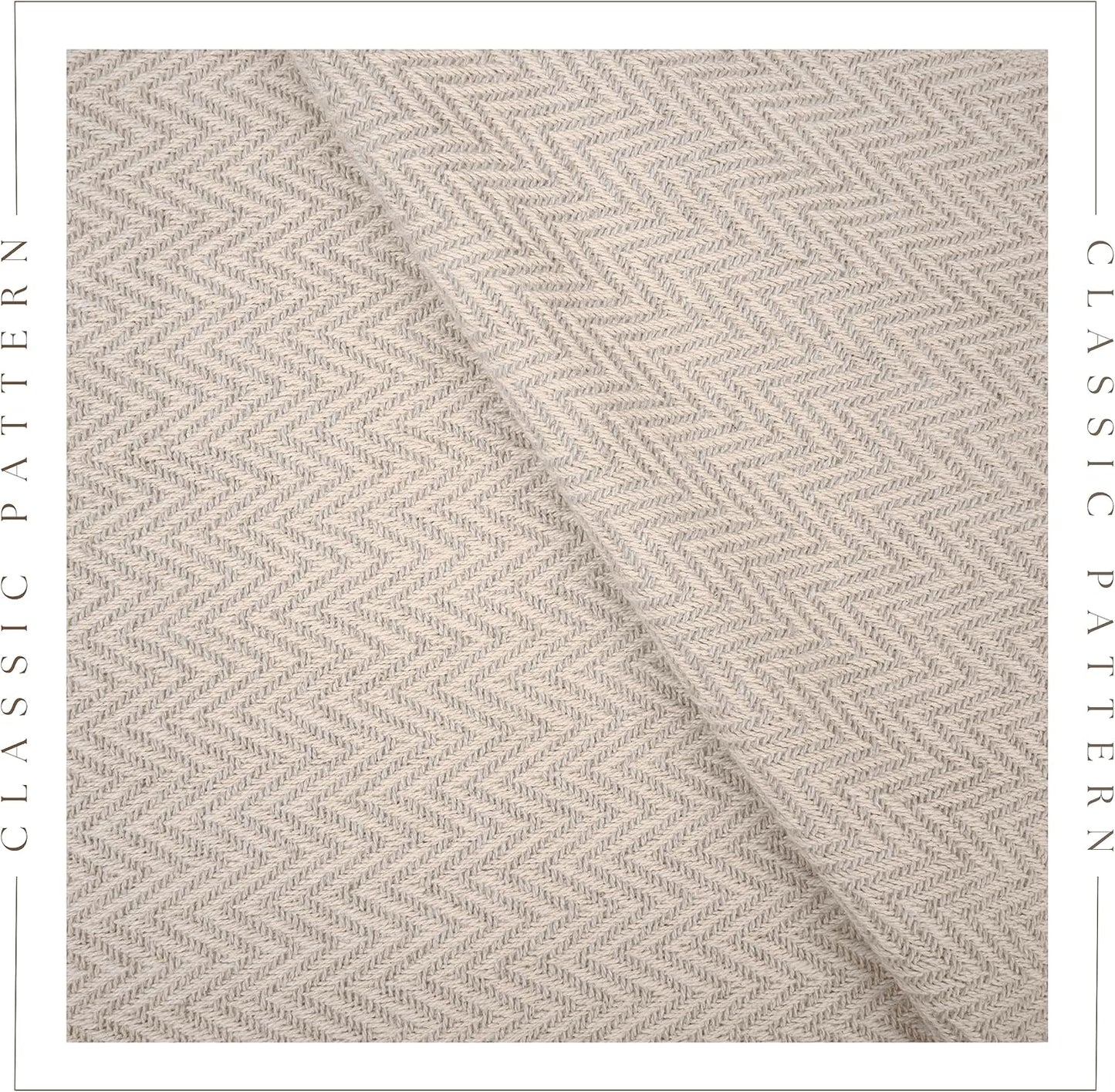 RAJRANG Silver Lining Cotton Herringbone Throw Blanket 50 x 60 Inch - Modern Boho Living Room Decor Cozy Warm Bed Throws Soft Luxury Blankets for Indoor Outdoor Beige