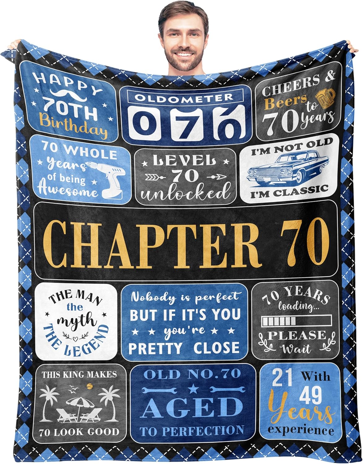 70th Birthday Gifts for Men Blanket 60"x50", 70 Year Old Birthday Gifts for Men, 1956 Birthdays Gift for Him, Best Birthdays Gift for 70th Man, Chapter 70 Throw Blanket