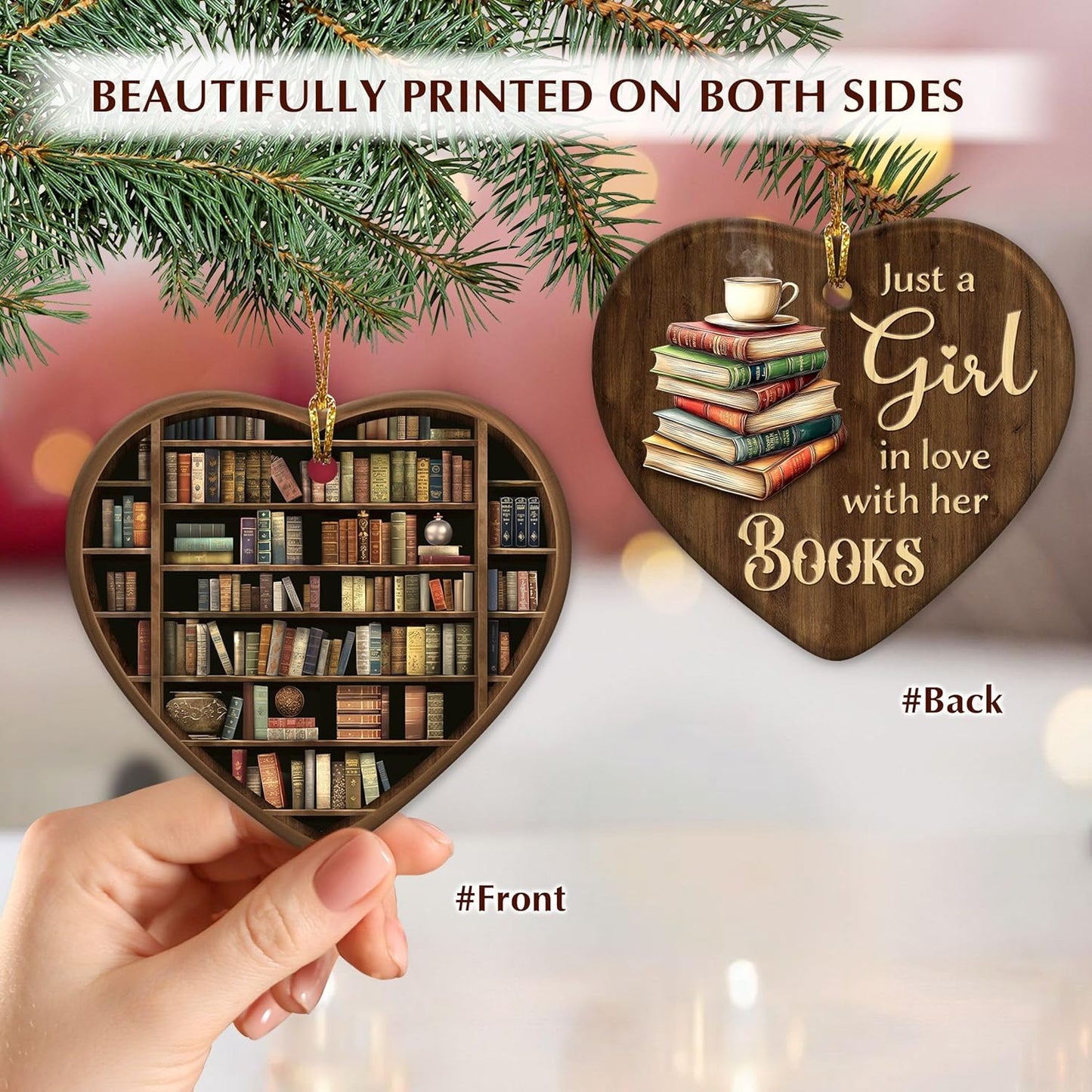 Book Lovers Christmas Ornament 2025 – Just a Girl Who Loves Books, Book Club, Library Christmas Ornament 2025 – Unique Gifts for Readers, Book Lovers, Ceramic Christmas Tree Decorations