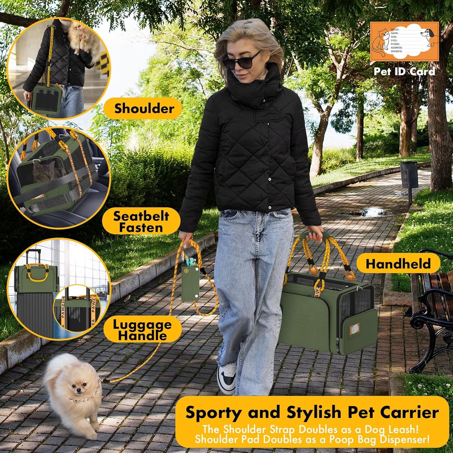 PAWZIDEA Expandable Pet Carrier Airline Approved, 18"×11"×11" Small Dog Carriers, Collapsible Top-Load Cat Carrier for 2 Cats Under Seat, Soft-Sided Puppy & Animal Travel Bag, ID Card, Up to 15lbs