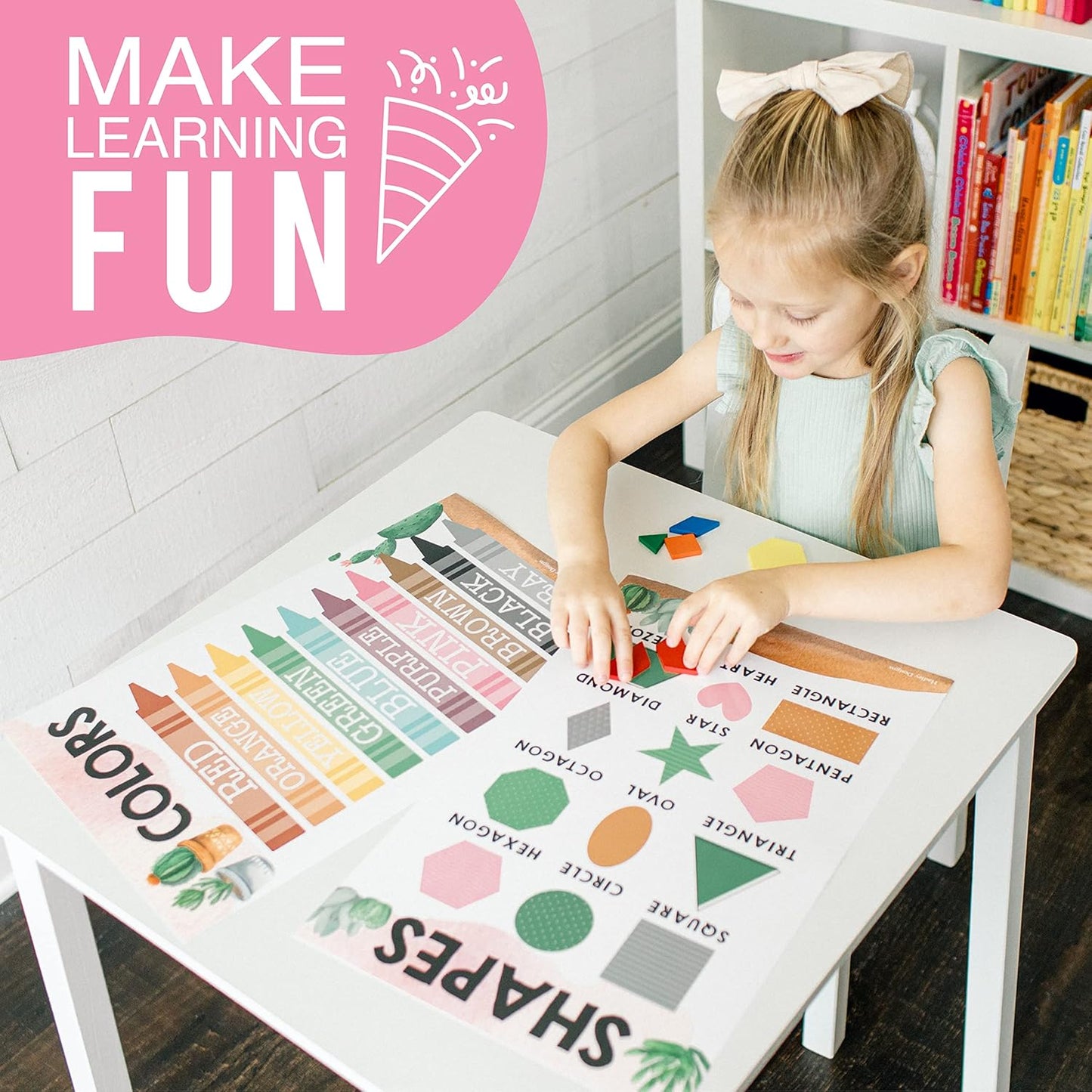 Hadley Designs ABC Posters For Classroom Wall - Shapes, 1-100 Number Chart, Color & Alphabet Learning Posters For Toddlers 1-3, PreK, Kindergarten & Homeschool, Laminated Cactus Classroom Poster