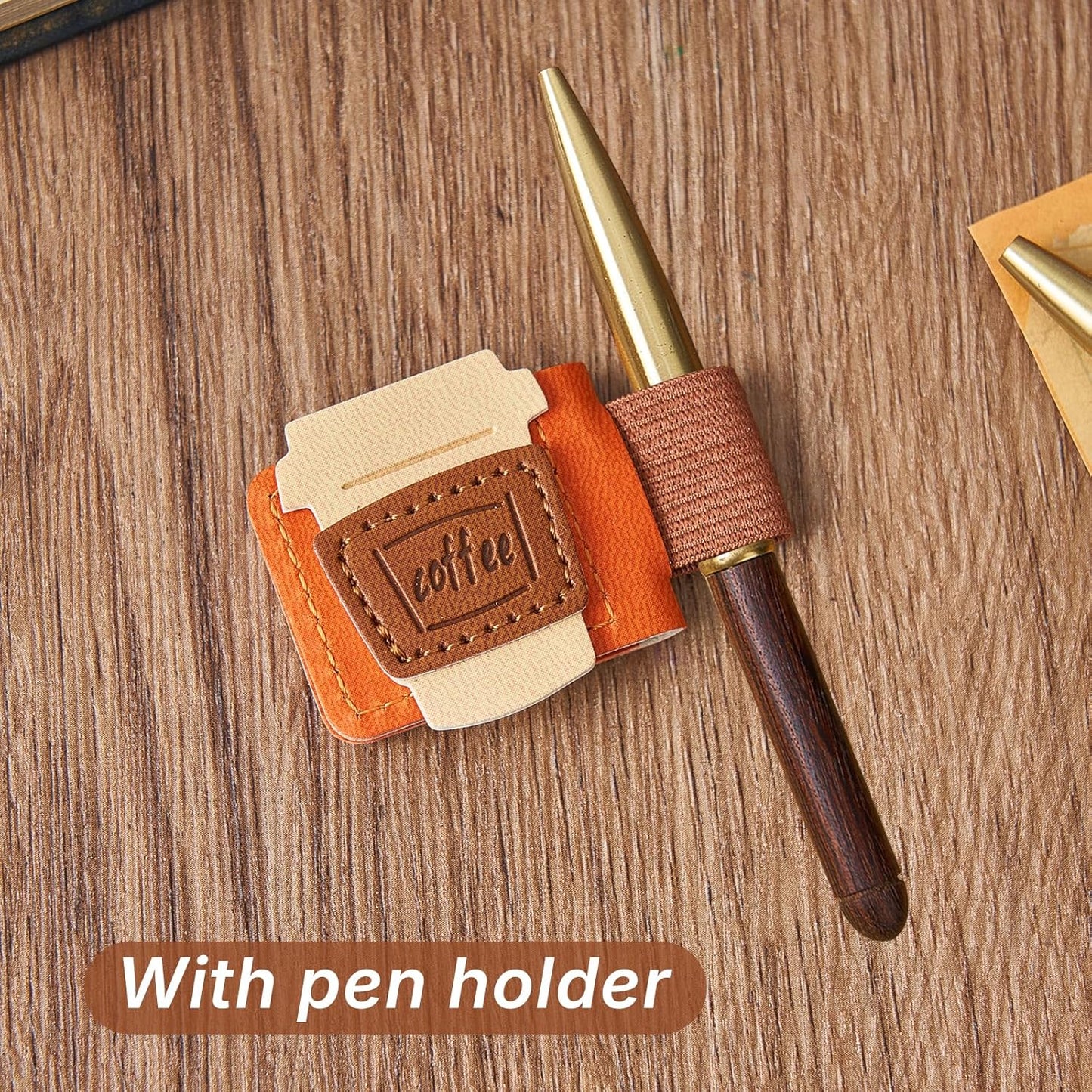 2pcs Coffee Magnetic Bookmarks, Vintage Leather Book Mark with Pen Holder for Reading Women, Magnet Bookmark Clip for Book Lover