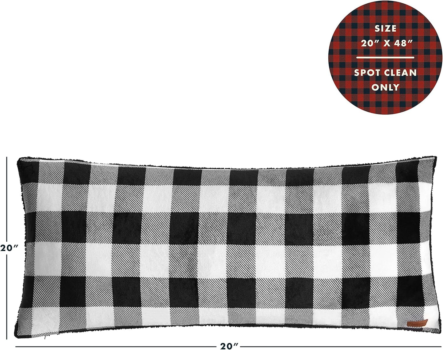 Dearfoams White and Black Check Plaid Full Body Pillow,Royal Plush with Sherpa Reverse Fabric,48"x20" Long Pillow