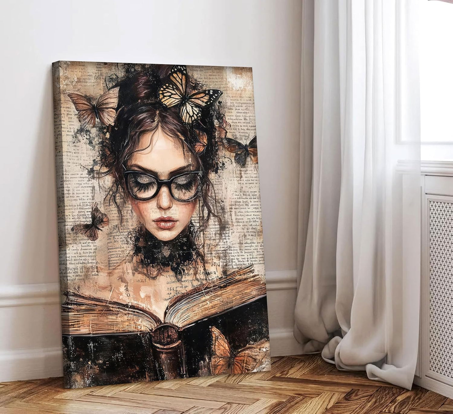Framed Reading Woman Canvas Wall Art Moody Victorian Female Scholar Poster Print Dark Academy Picture Gothic College Aesthetic Wall Decor for Bedroom Living Room Library Corner Bedroom Dorm 12x16in