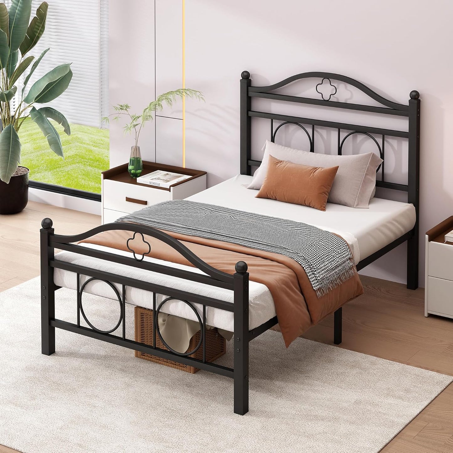 Twin Bed Frame with Headboard,Heavy Duty Steel Slats Support Mattress Foundation-Under Bed Storage, No Box Spring Needed, Noise Free