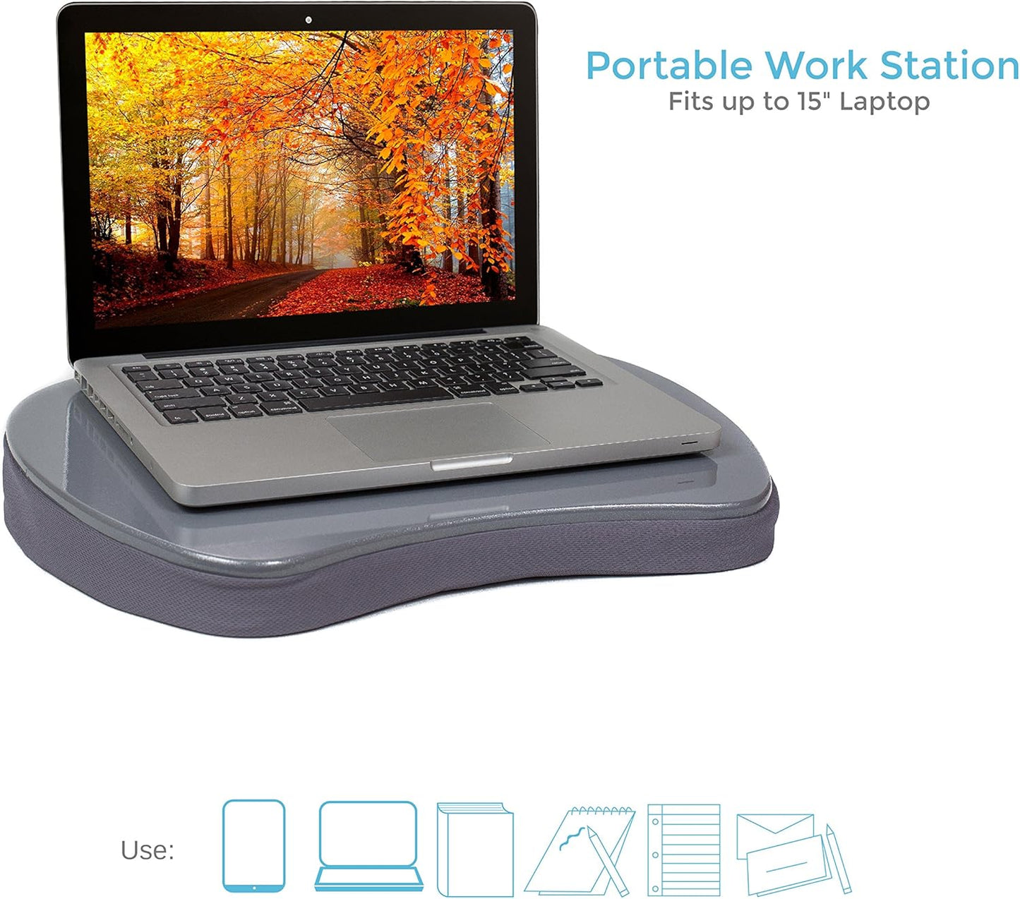Sofia + Sam Mini Lap Desk with Memory Foam Cushion | Handle | Fits Laptops Up to 15" | Work from Home | Silver | Portable Travel Desk | Reading Writing and Coloring