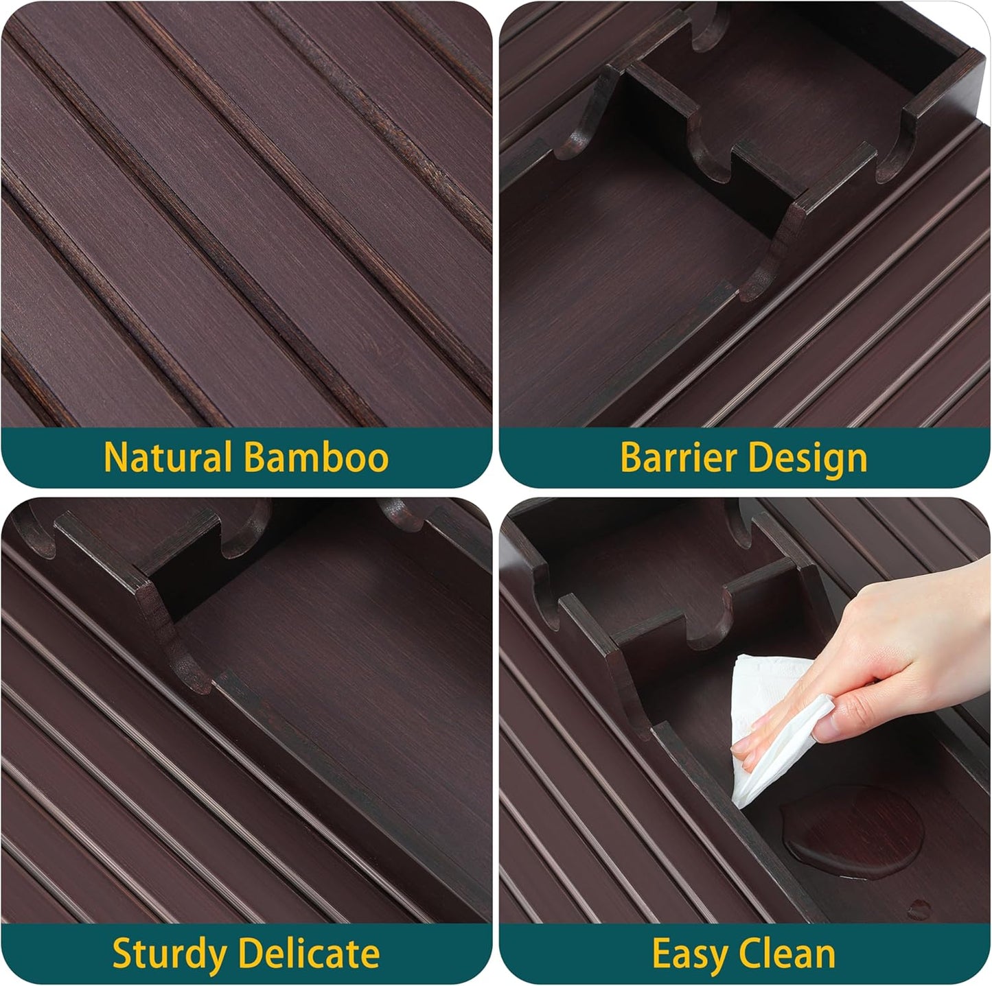 Bamboo Couch Cup Holder Arm Tray Table，Foldable Couch Drink Holder Armrest Table，Sofa Arm Rest Tray，Flexible Arm Chair Table Recliners for Drink,Cups, Snacks, Phone, Remote (Mahogany)