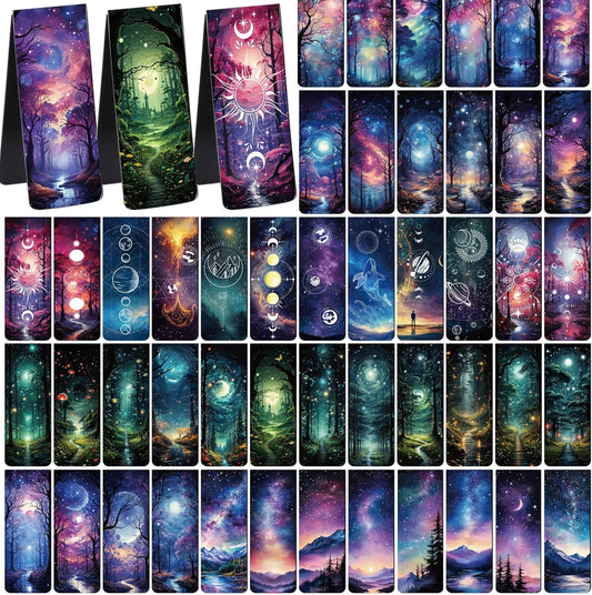 Fantasy Magnetic Bookmarks for Women - 48 PCs Starry Night Moon Book Mark Gifts Bulk Cool Personalized Unique Magnet Page Markers Clips Reading Men Kids Student School Birthday Accessories
