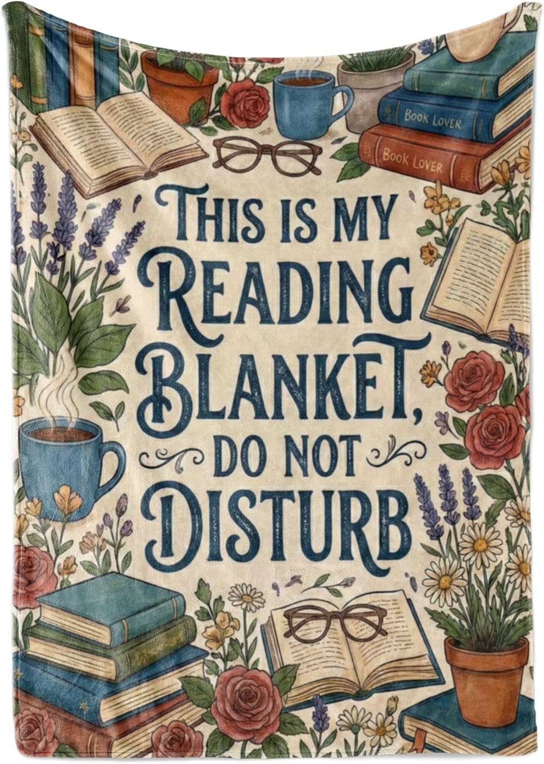 Book Lover Gifts for Women, Bookworm Reading Gift Throw Blanket for Birthday, Christmas, Beige, 50 x 65 Inches