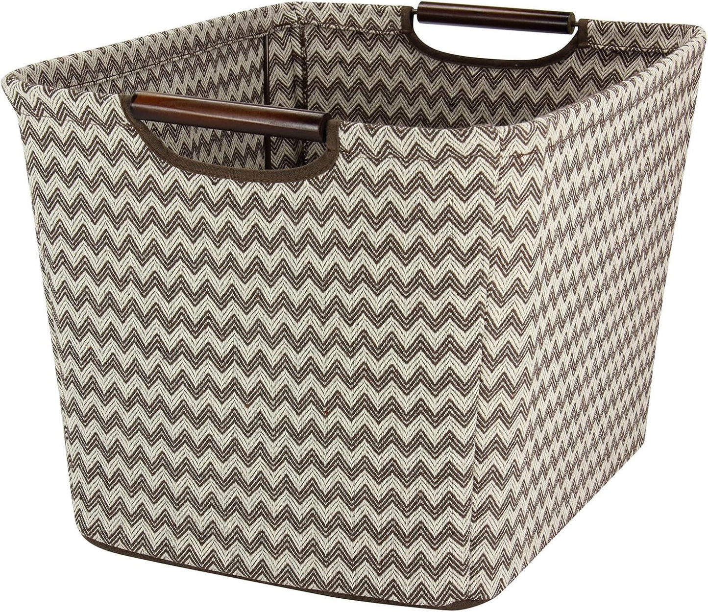 Household Essentials 661-1 Medium Tapered Fabric Storage Bin with Wood Handles | Brown Chevron