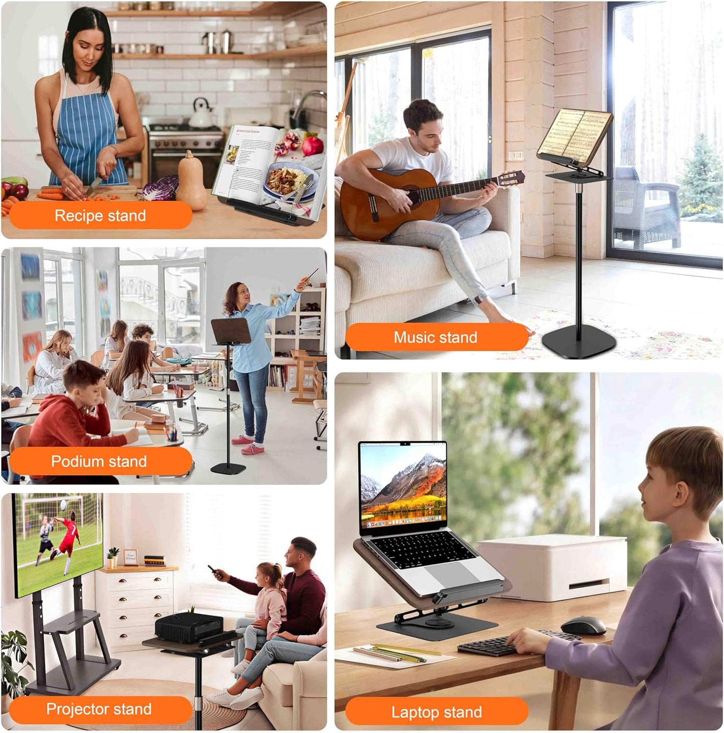 2 in 1 Book Holders for Reading Hands Free, Floor and Desktop Adjustable Book Stand with Page Clips for Music, Laptop, Cookbook, Projector