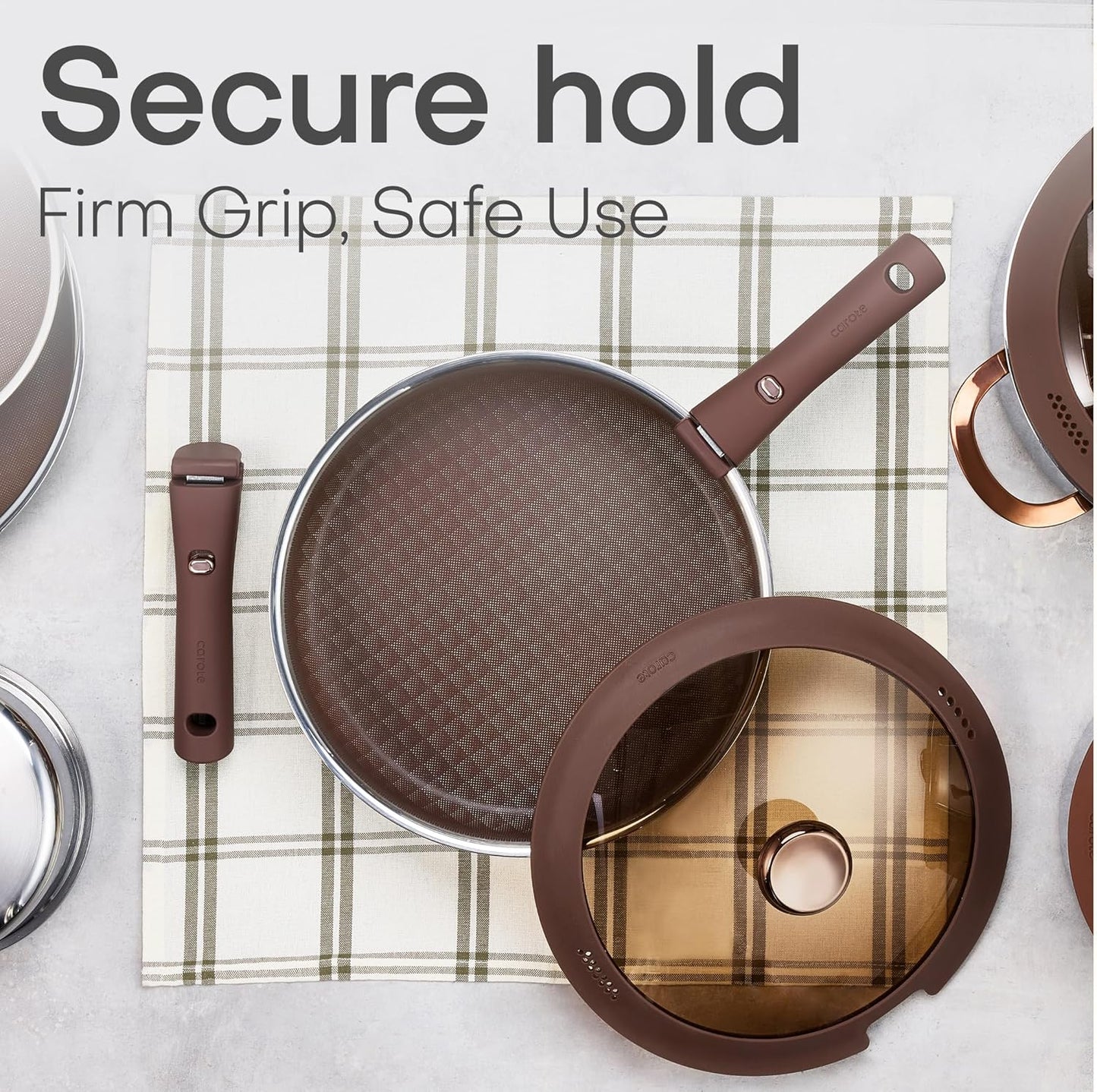 CAROTE 22PCS Stainless Steel Cookware Set with Detachable Handle, Ceramic Hybrid Nonstick Pots and Pans Set, Stackable Kitchen Cookware Set, Induction Safe, Oven Safe, Brown