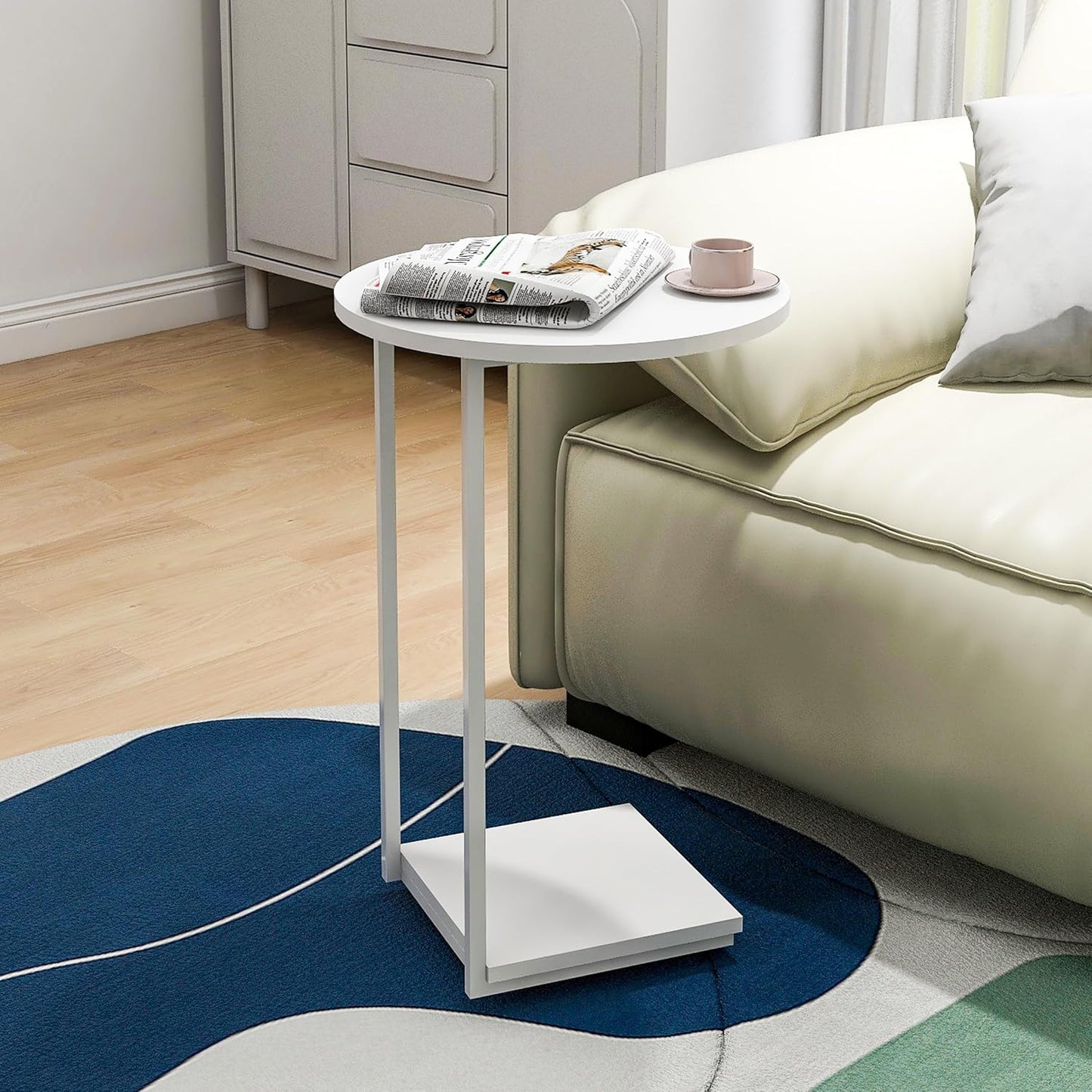 DCLRN Small End Table,c Table End Table for Sofa,Round Coffee Table is Suitable for Living Room and Bedroom.(White)