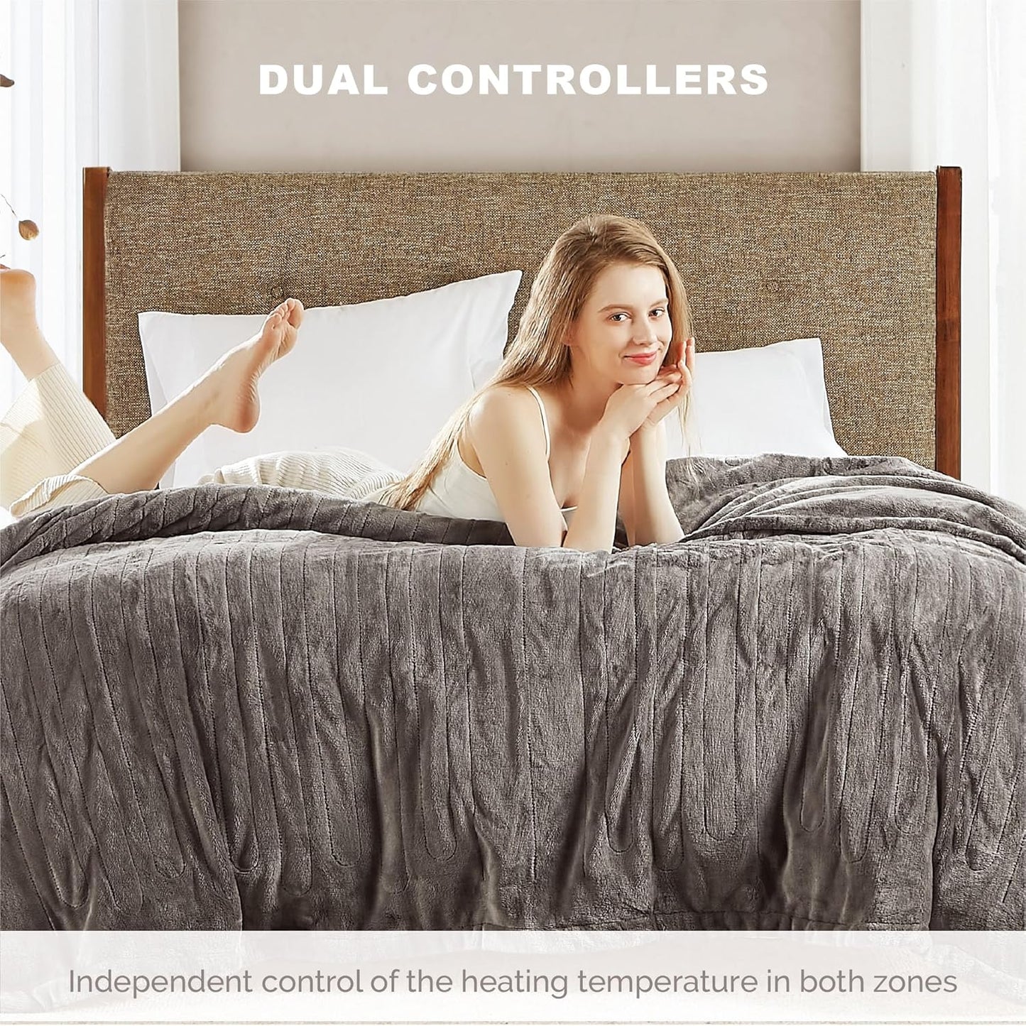 Degrees of Comfort Washable Heated Blanket for Twin Size Bed, UL-Certified Heater Blankets, Auto Shut Off | Machine Washable | Grey, 62Wx84L