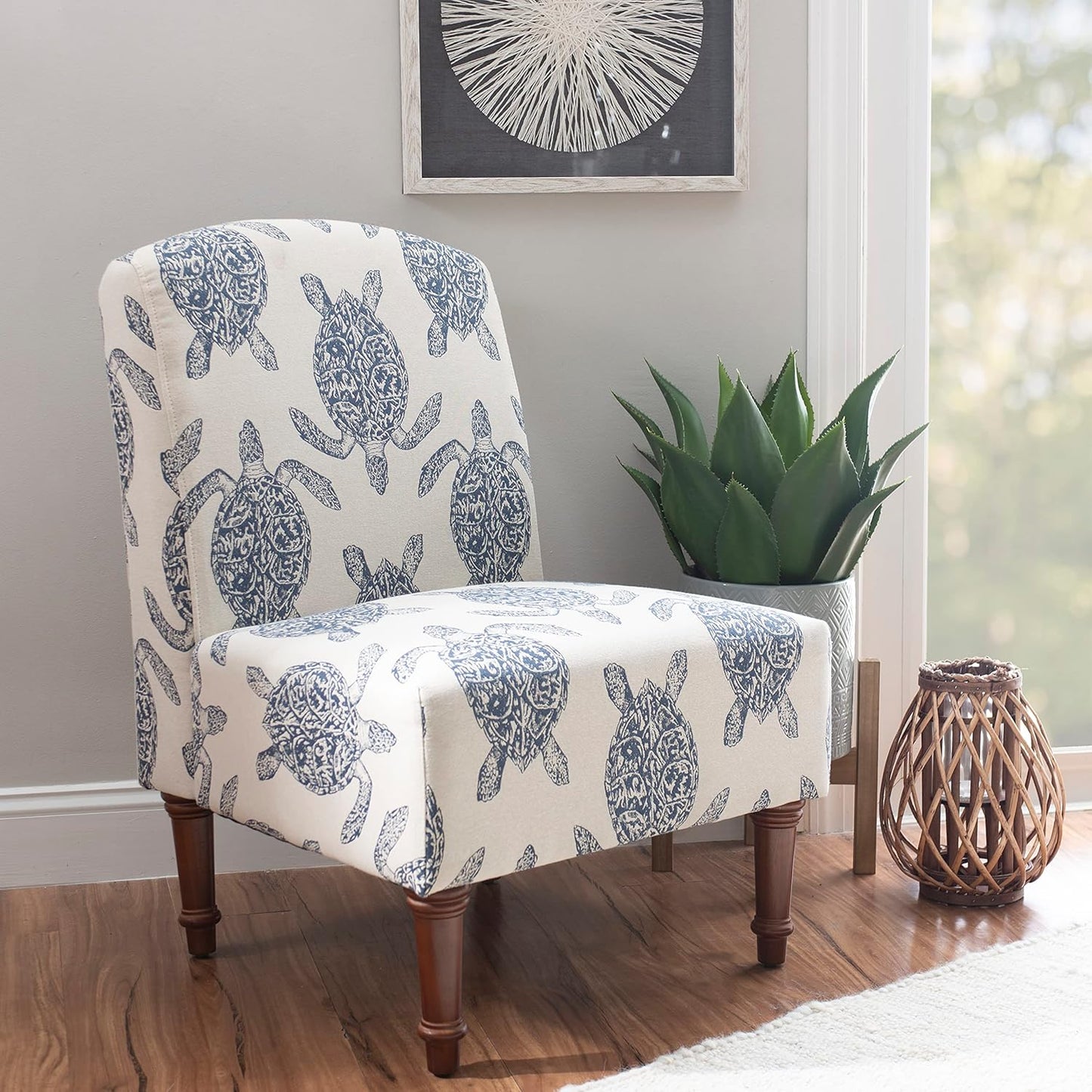 Powell Company Powell Markay Accent Chair, 25"W x 18.75"D x 35H, Ivory with Blue Sea Turtle Pattern, Traditional, Coastal, Upholstered, Armless, 275 lbs Max Weight, Indoor Use