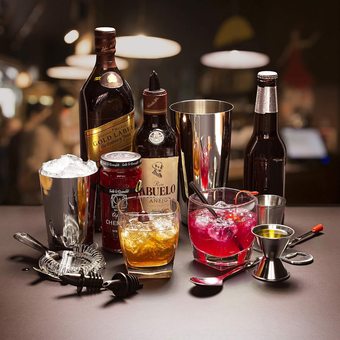 Bar Set Cocktail Shaker Set, Stainless Steel Mixology Bartender Kit, 16 Piece Cocktail Kit, Silver Cocktail Set, Bar Tools: 30oz Martini Shaker, Muddler, Bar Kit Cocktail Book, Jigger and Pourers