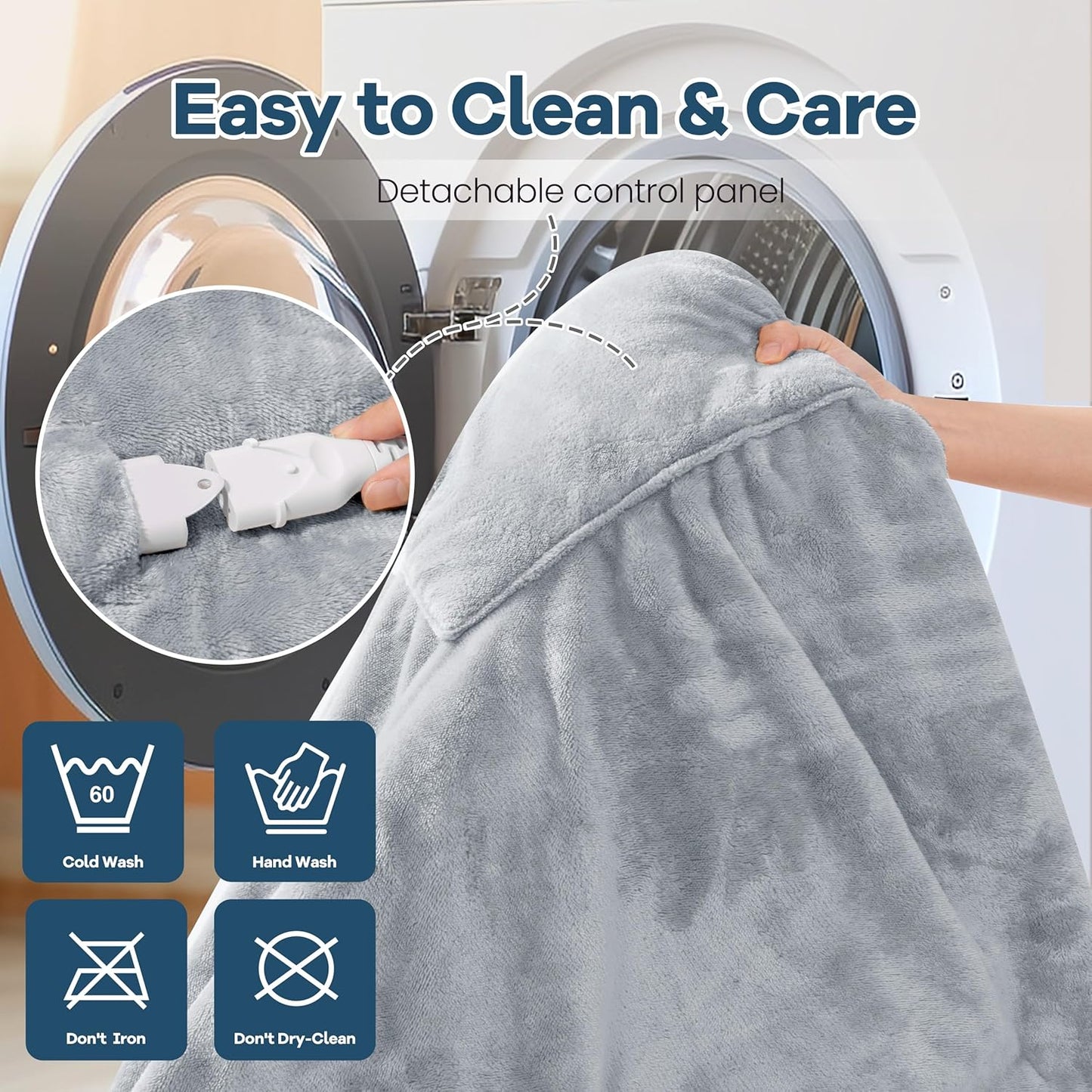 Heated Blanket Wearable Electric Blanket with Foot Pocket and Sleeves, Heating Throw Blanket, Electric Snuggle Blankets, 6 Heating Levels Setting & 4 Hours Auto Shut Off, Machine Washable (Long,Grey)