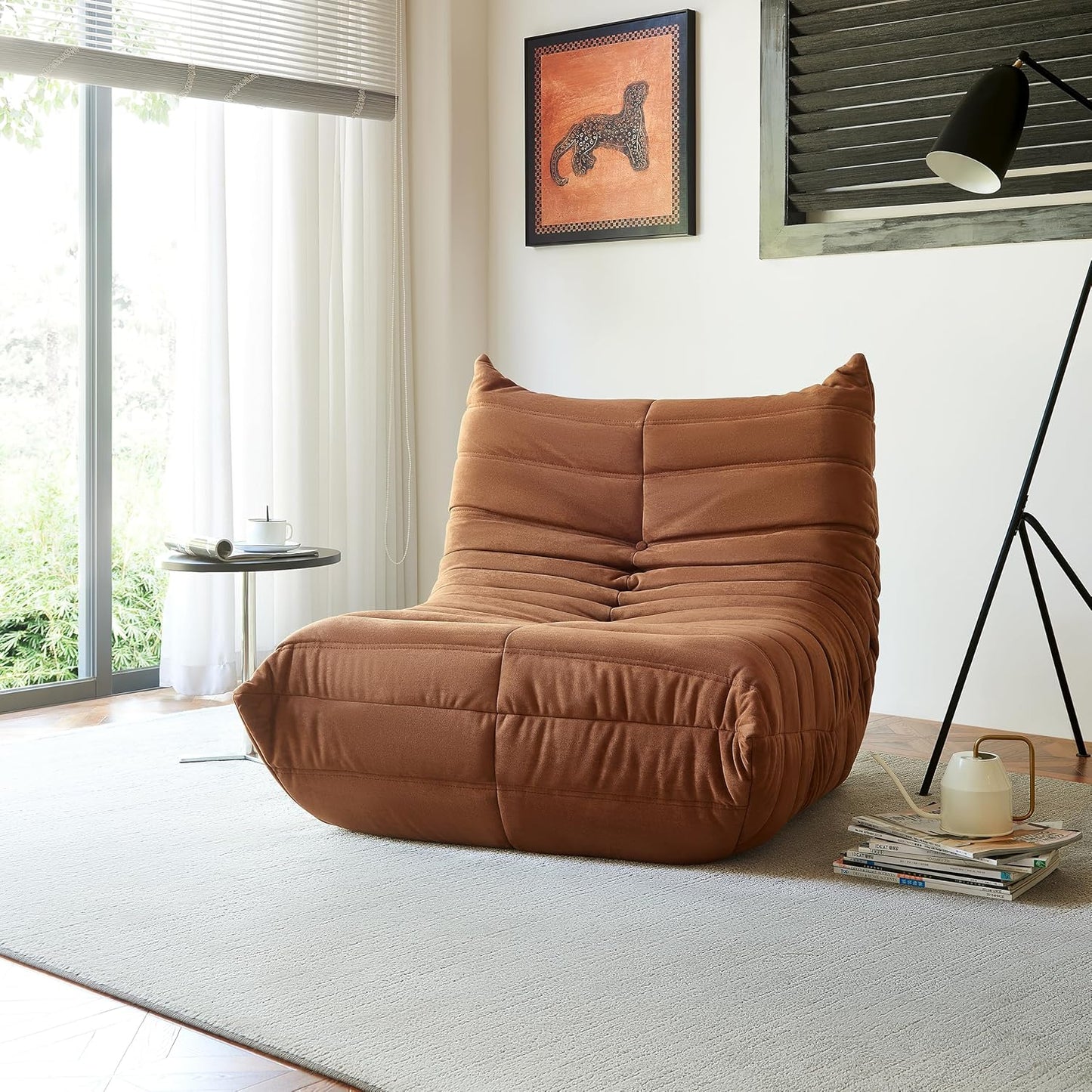 Green Bean Bag Chair - Corner Sofa, Fireside Floor Couch for Living Room, Bedroom, Gaming & Office (Brown, Single)