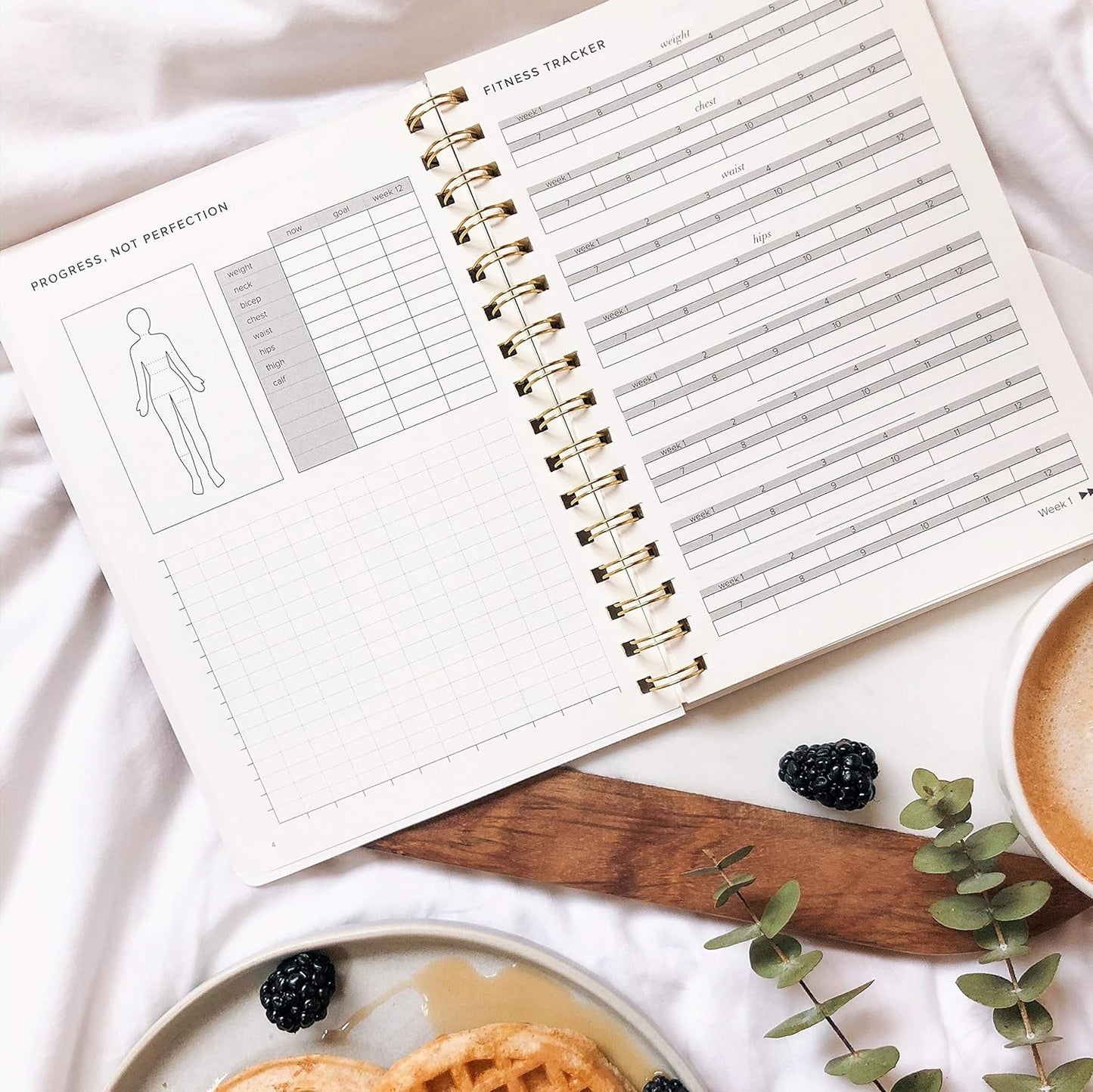 Kunitsa Co. Food and Exercise Journal for Women - Track Meals, Nutrition, and Weight Loss, 90 Days, Walnut Brown, 8.5 x 6 Inches