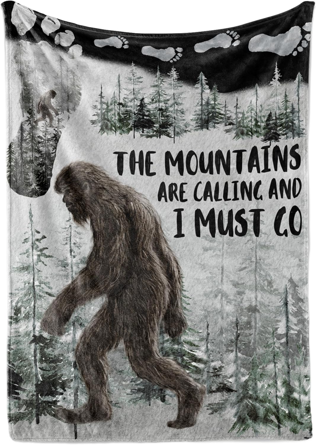 Bigfoot Gifts for Men Women, Sasquatch Gifts, Flannel Blanket for Big Foot Sasquatch Lovers, Funny Idea for Bigfoot Lovers, 50" x 65" - The Mountains are Calling and I Must Go