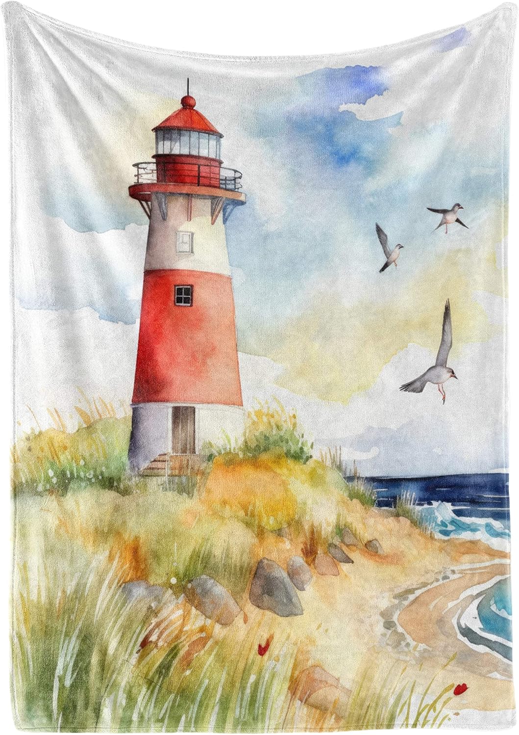 InnoBeta Lighthouse Throw Blanket - Flannel for Lighthouse Lovers - 50" x 65" White
