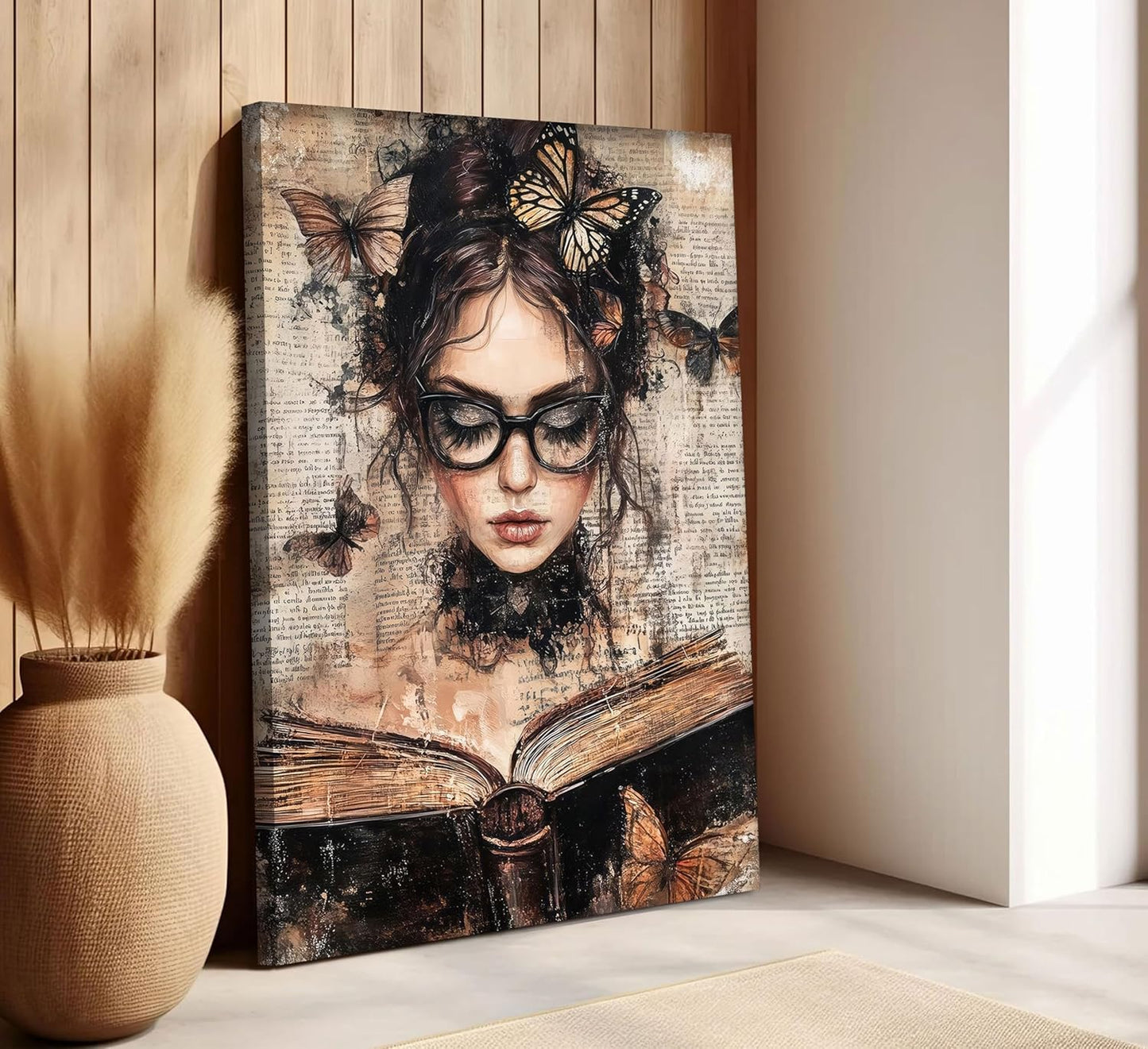 Framed Reading Woman Canvas Wall Art Moody Victorian Female Scholar Poster Print Dark Academy Picture Gothic College Aesthetic Wall Decor for Bedroom Living Room Library Corner Bedroom Dorm 12x16in