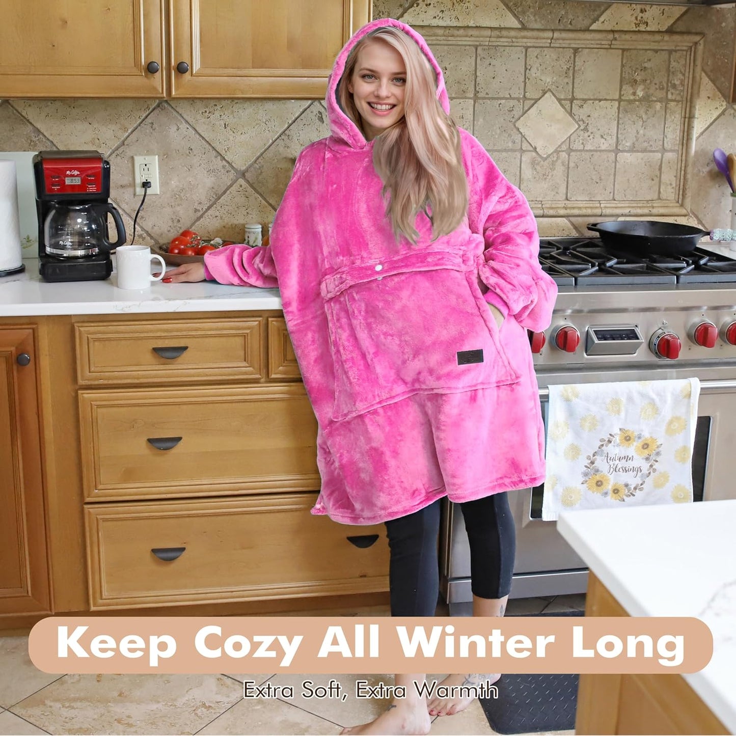 Tirrinia Oversized Blanket Hoodie, Wearable Fluffy Sherpa Blanket, Cozy Sweatshirt Blanket Gift for Adult Women Men Girlfriend