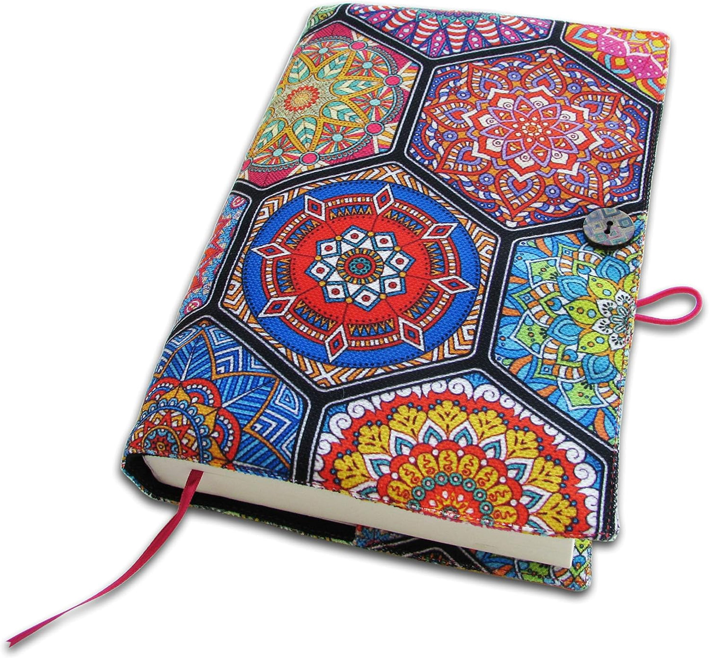 Book Cover for Novel, Ethnic Ottoman Pink Pattern Book Cover, Washable Cloth Hardcover for Paperback - Padded Book Sleeve Cover for Adult 5.5" x 8"