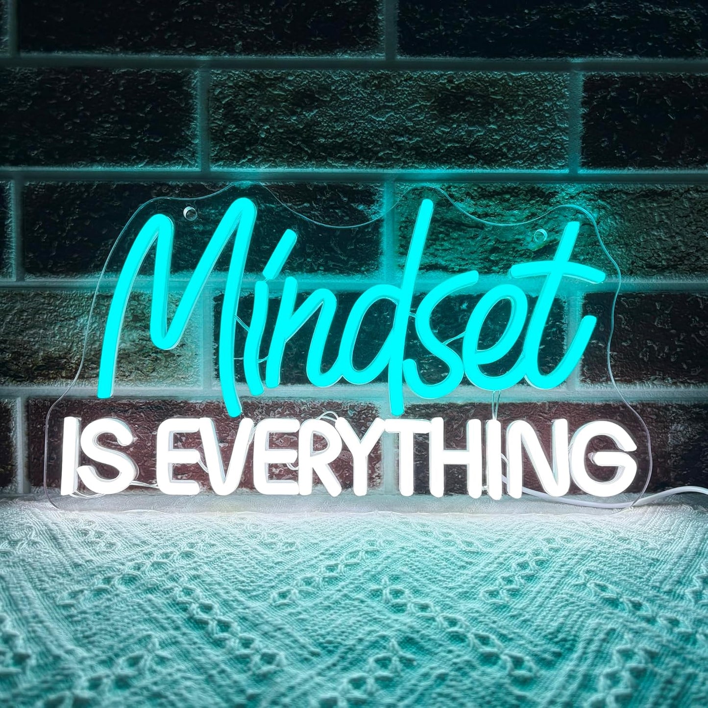 Mutank Mindset Is Everything Neon Sign Wall Decor, Motivational Neon Light USB Powered LED Dimmable, for Classroom Decor Office Gym Library Bedroom Bar Sign(14.1 * 7.8 In)