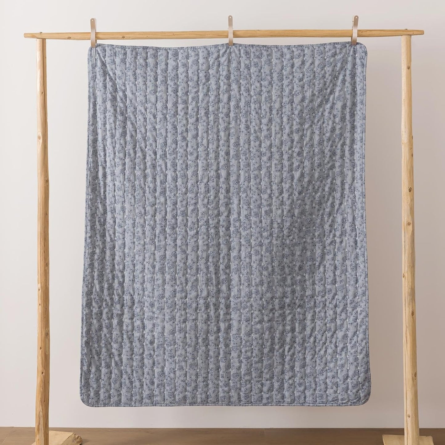 Soul & Lane Blue Whisper Diamond Cotton Quilted Throw Blanket - 50" x 60", Modern Gray Decorative Throw for Couch and Bed, Lightweight Contemporary Diamond Pattern Lap Quilt