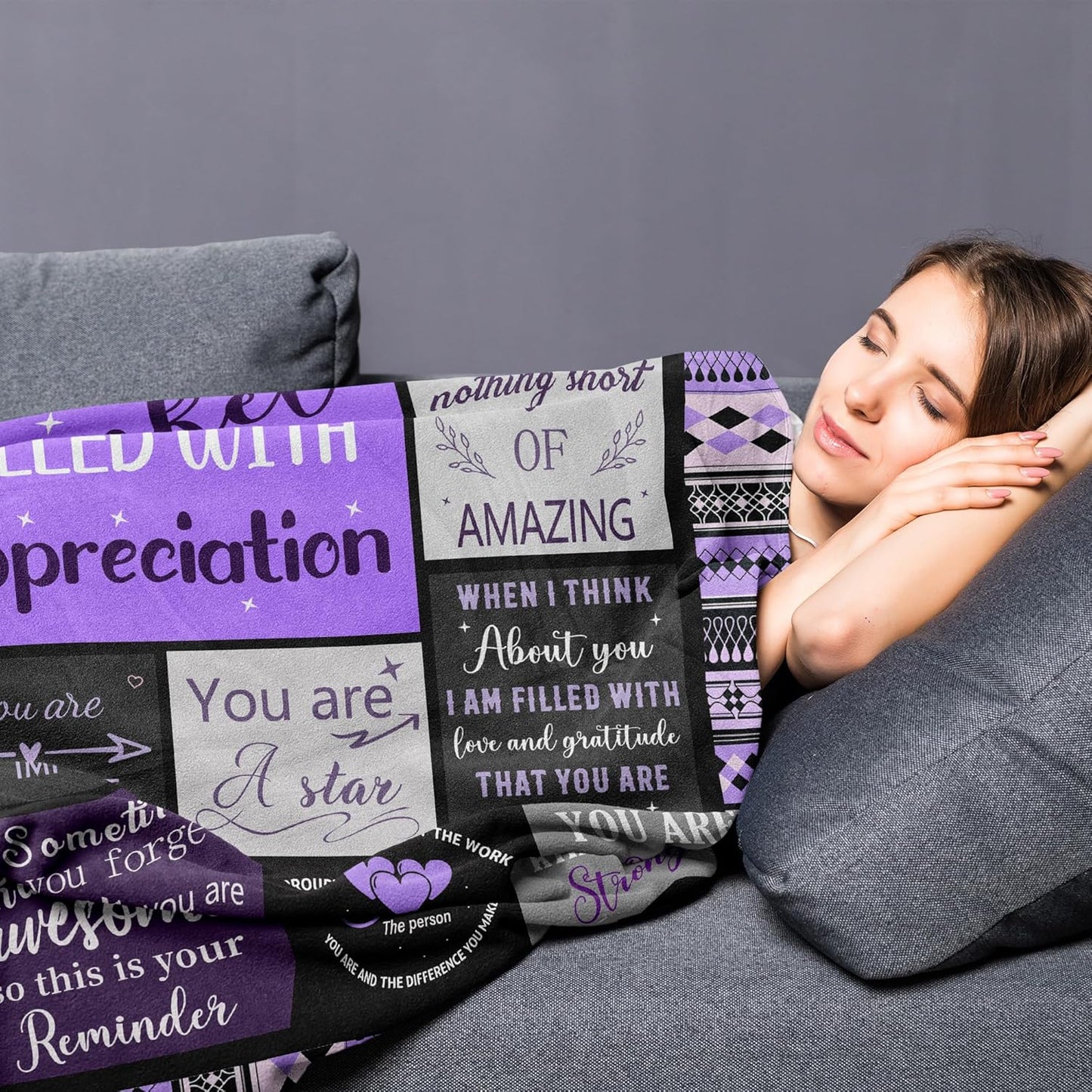 Thank You Gifts for Women Coworkers Boss Friends Teacher, Appreciation Gifts for Employees Nurse Neighbors Volunteer, Inspirational Gifts for Women, Soft & Cozy Purple Throw Blanket 60"x50"