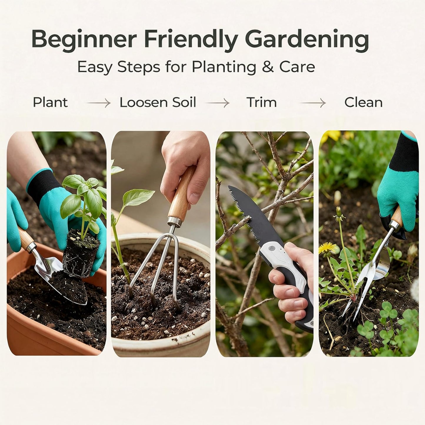 All-in-One Garden Tool Set with Basket, Stainless Steel Garden Tools with Wooden Handles, Garden Apron/Garden Waste Bags/Gardening Gloves Gardening Gift Set