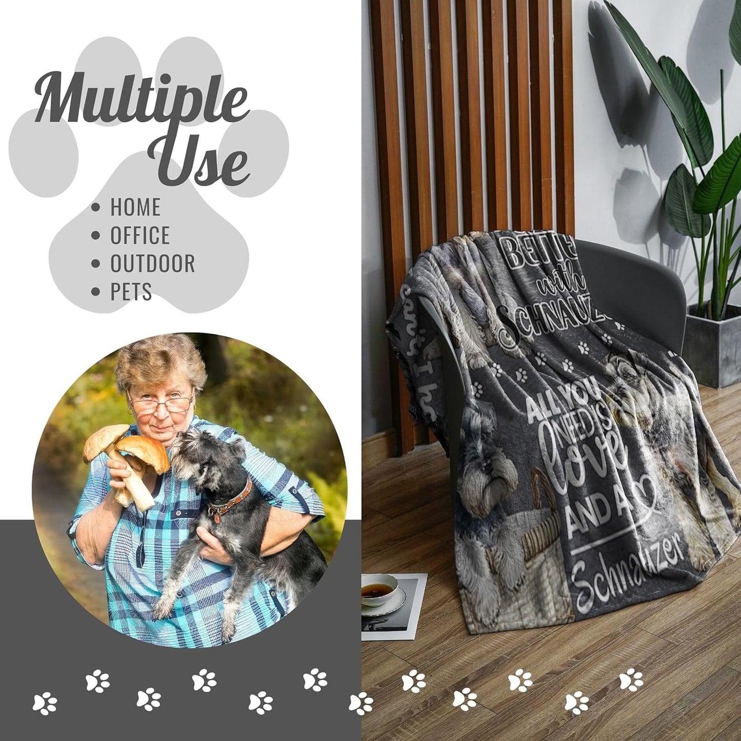Schnauzer Gifts for Women Men, Miniature Schnauzer Flannel Throw Blanket for Dog Mom Dad Owner Dog Lovers, 50 x 65 Inches, Black