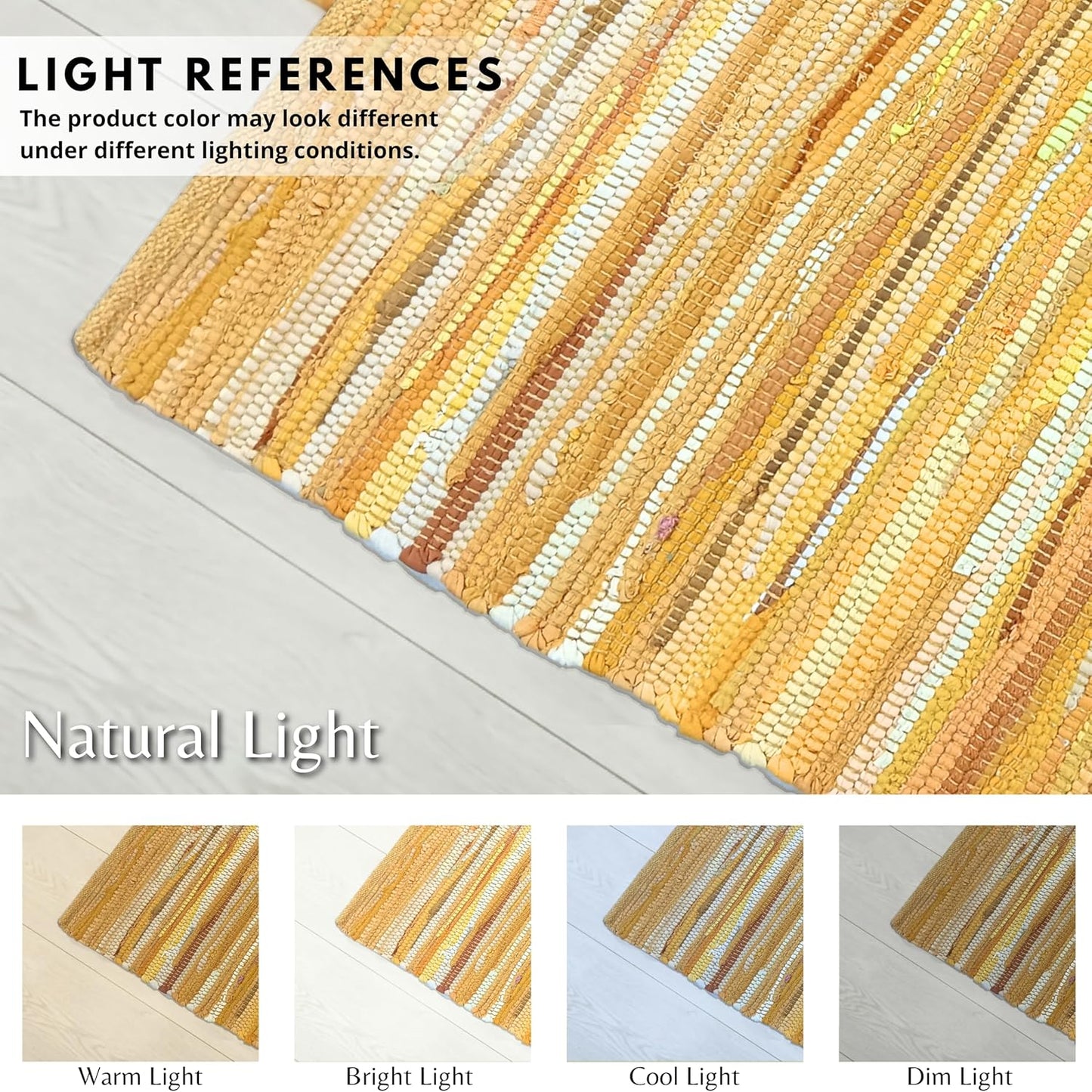 Ramanta Home 100% Cotton Hand Woven Tonal Chindi Rag Rug 2'x3' - Mustard, Recycled Reversible Rug, Boho Rustic Farmhouse Rugs for Living Room, Dinning Room, Kitchen Floor Mats - 24"x36"