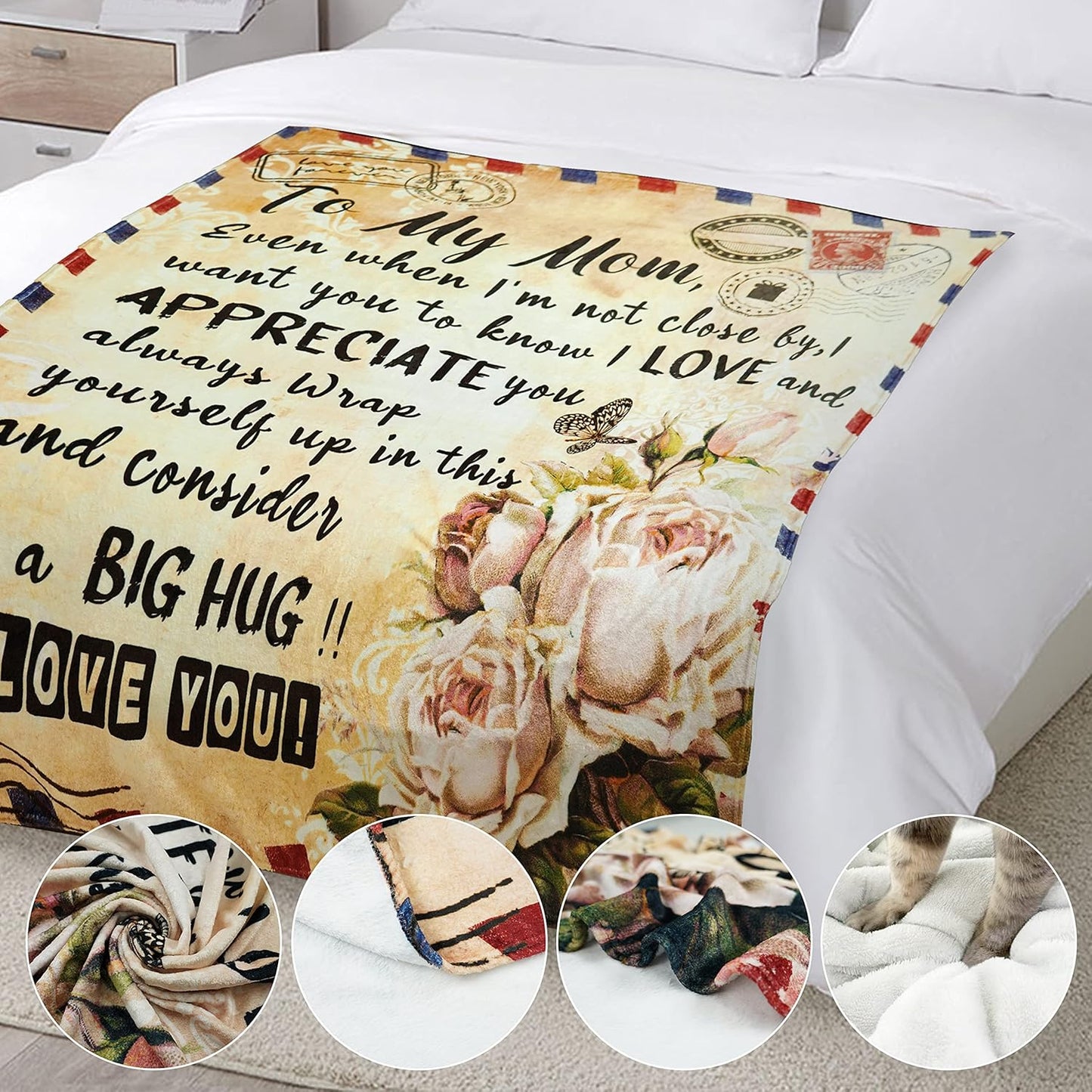 Throw Blanket Mom Blanket Gift Personalized Fleece Throw Envelope Blanket Birthday Gifts for Women from Daughter
