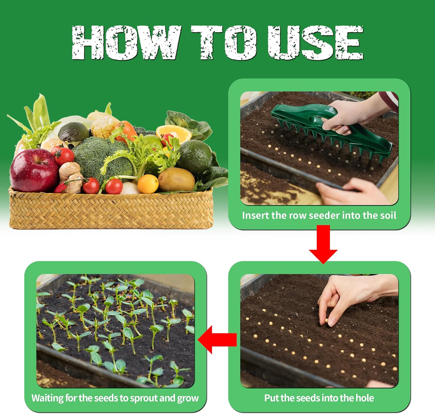 The Row Seeder – Handheld Garden Tool for Precise Seed & Seedling Spacing in Rows & Seed Trays – for Vegetables, Flowers & Herbs. Durable & Ergonomic