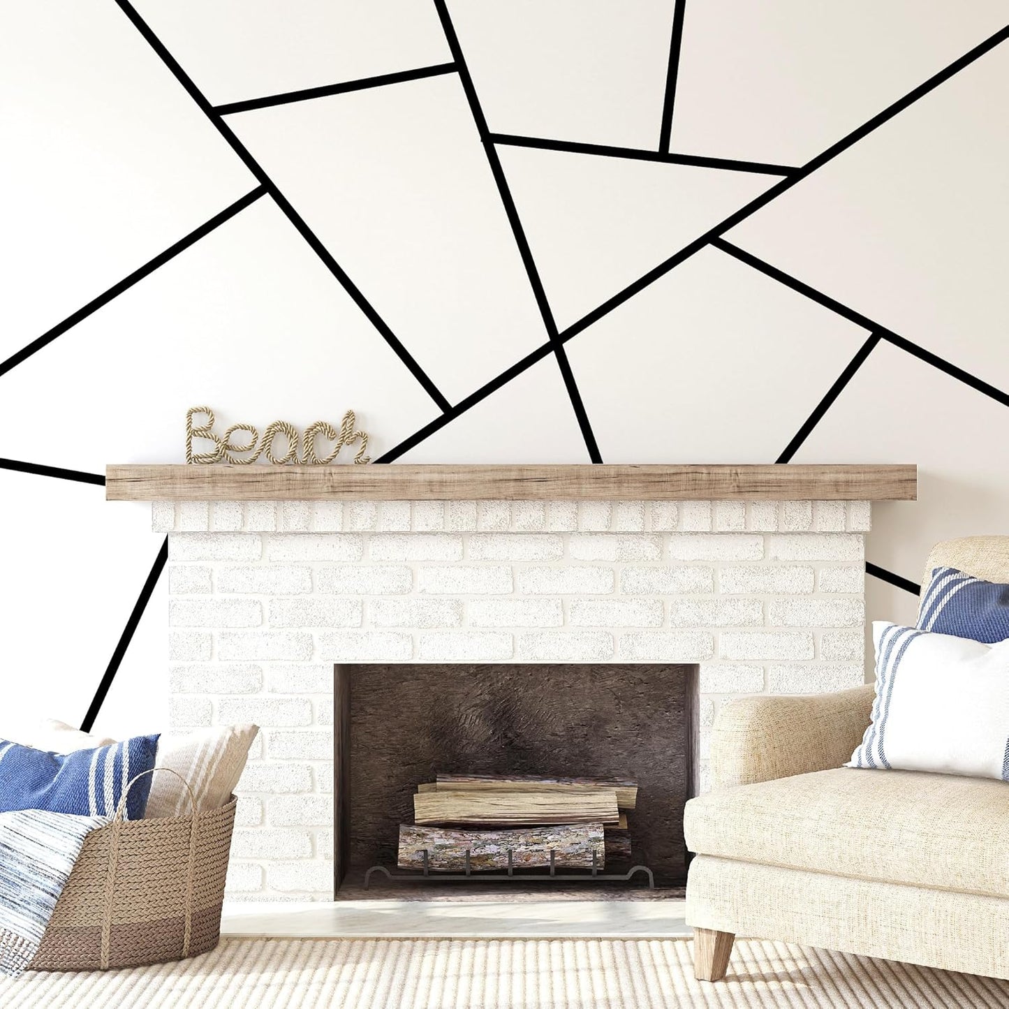 Black Large Vinyl Modern Line Wall Decals, Peel and Stick Removable Geometric Wall Stickers Bedroom Living Room Office Minimalist Accent Wall Art Decor