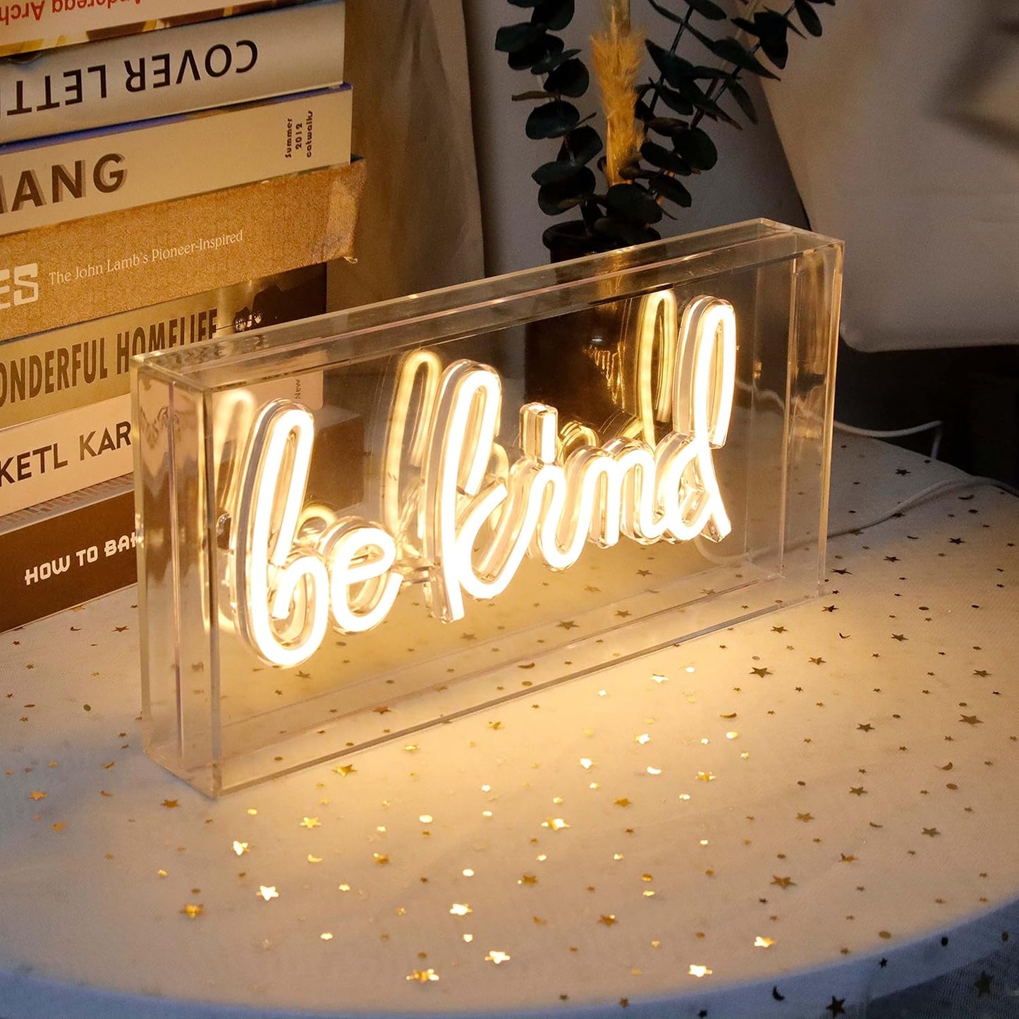 Be Kind LED Neon Sign Warm White Acrylic Box Tabletop and Wall Mounted Light USB Powered Decorative Neon Art for Bedroom Home Office Studio and Dorm Decor (Power Adapter Not Included)