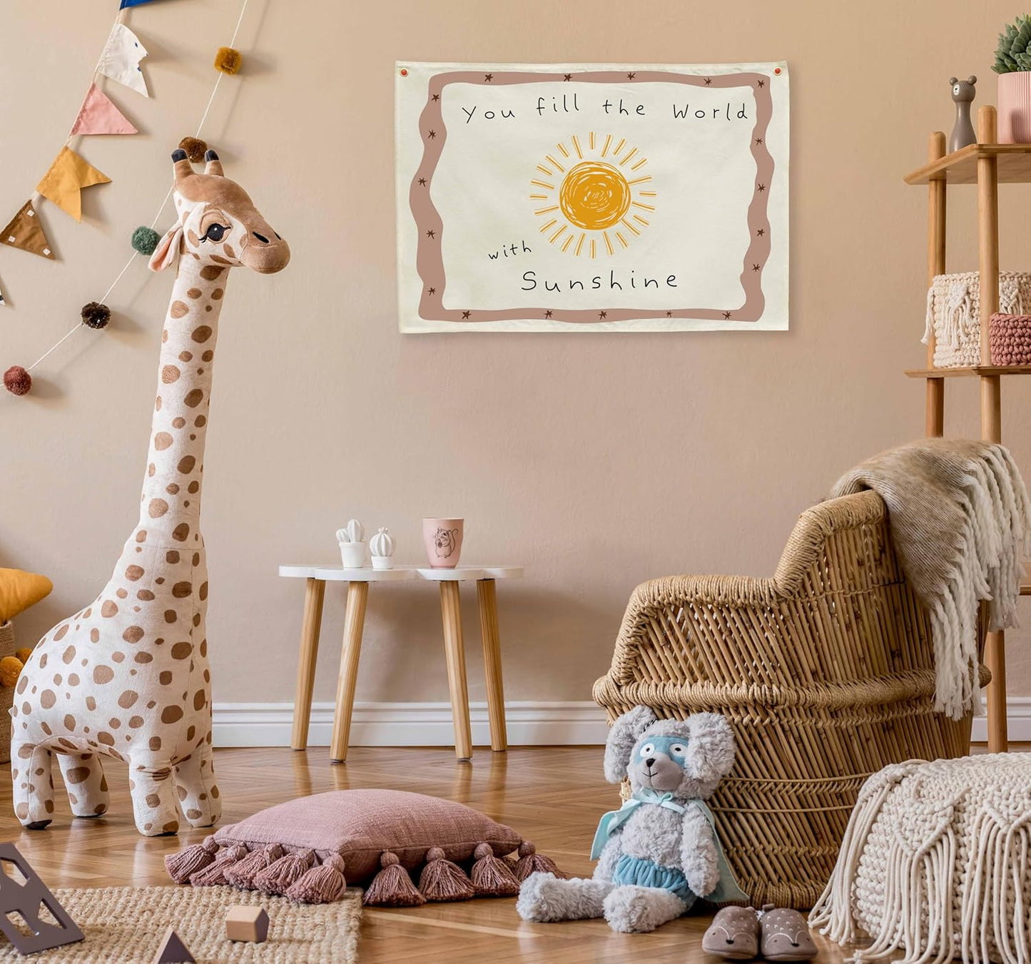 Positive Toddler Kids Growth Stuff for Nursery Bedroom Playroom Wall Decor Hanging Rectangular Banner Poster Flag Sign Gift Baby Shower Birthday Baptism Christmas Gift You Fill the World