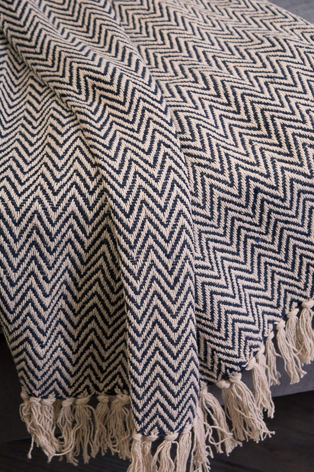 DII Chevron Throw Collection Handloomed Cotton, 50x60, Nautical Blue